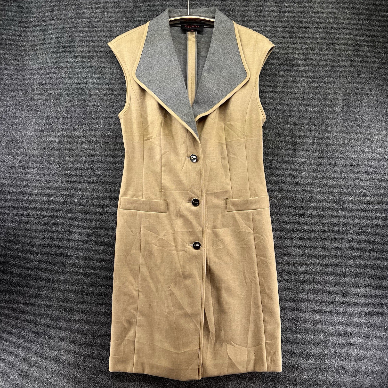 Vtg Escada Dress Vest 36 Small Beige Virgin Wool EU Luxury Structured Neutral
