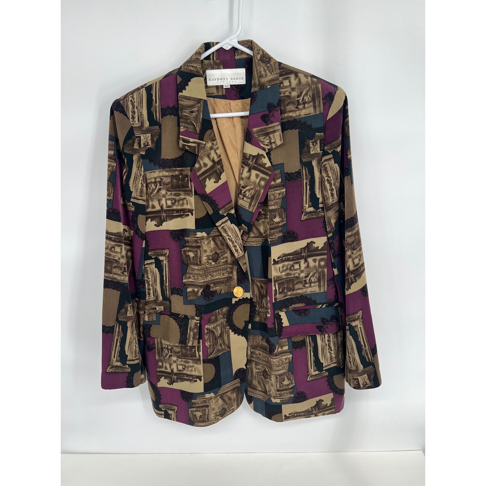 Kathryn Deene New York Vintage Architectural Print Blazer Purple Teal Size 44