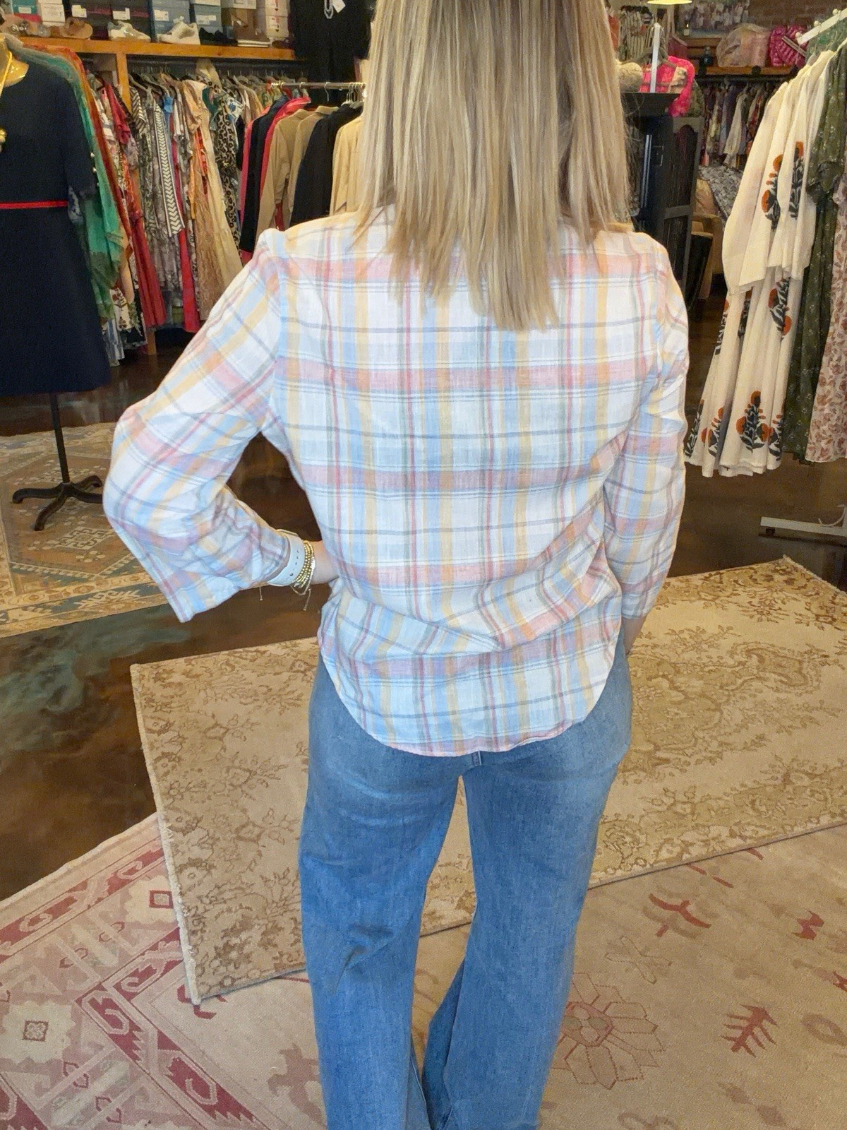 Shirt Street Vintage Plaid Shirt Tunic Pastel Collar Roll Tab Sleeve USA