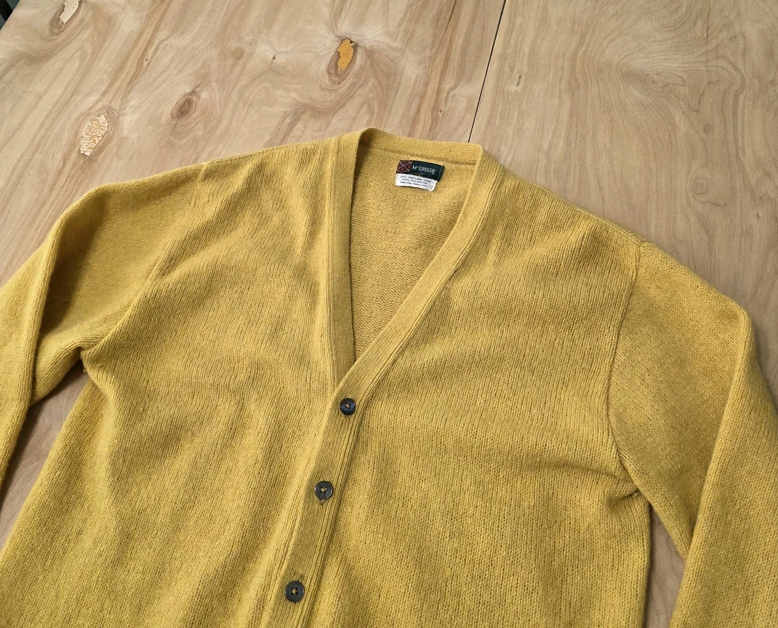 Vintage McGregor Cardigan Women’s Sz L yellow Wool Blend 60s 70s RARE