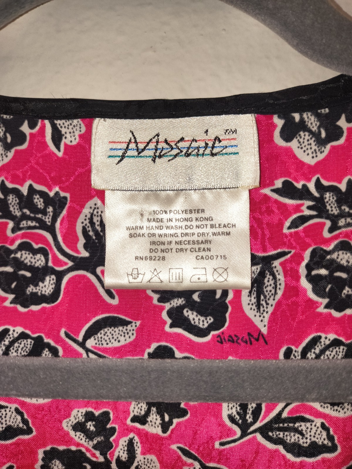 Vintage 1980s Misses’ Hot Pink Black Floral Sequin Shoulder Pad Dress Smocked…