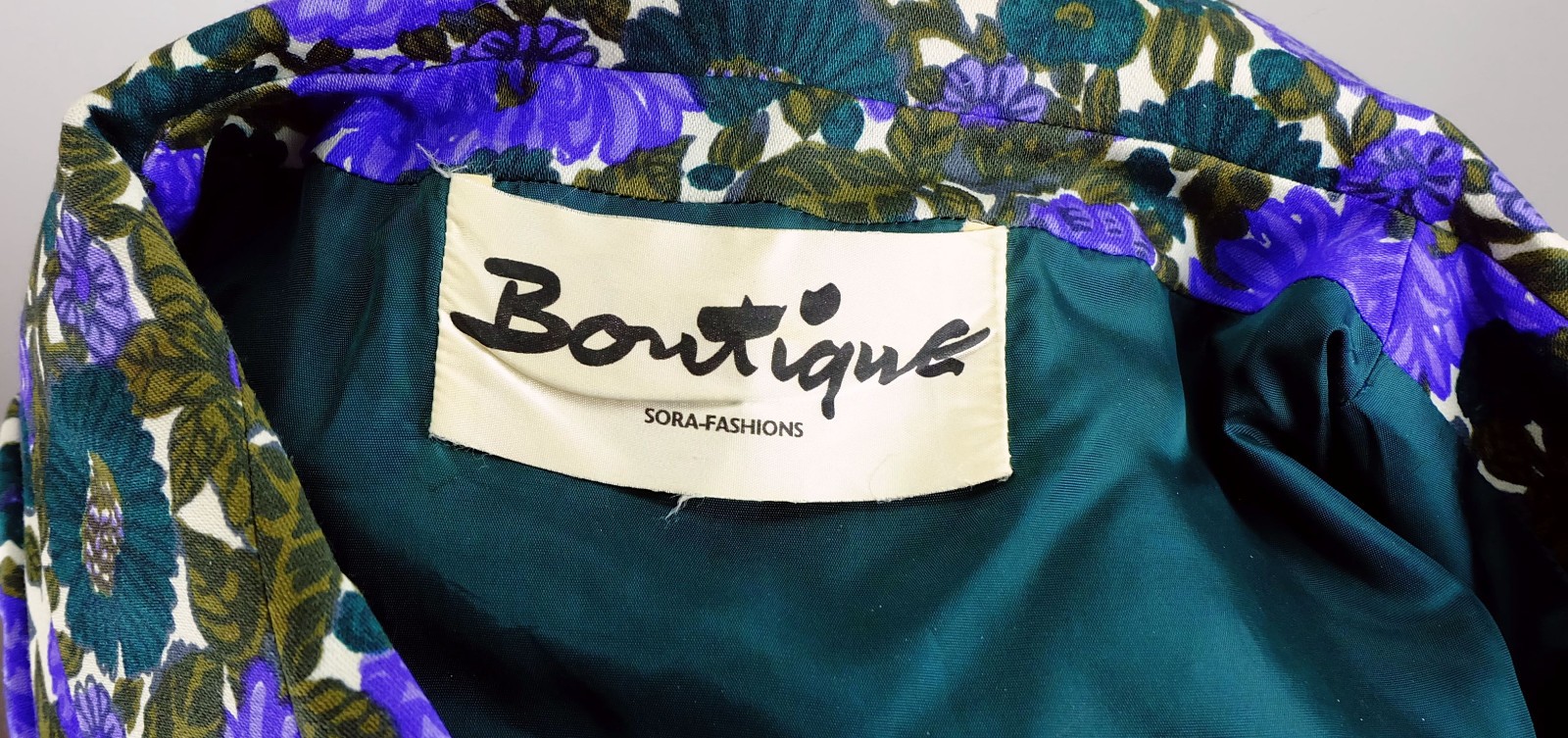 60s DRESS floral fabric purple green white large collar size 36 sora