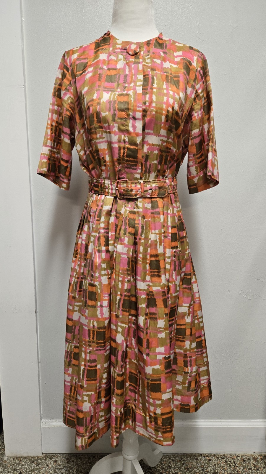 Vintage 1950s Orange Pink Day Dress, Toni Hunt By Huntington