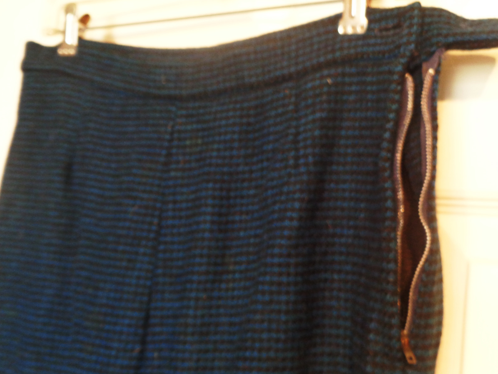 Vintage 50s Black Blue Wool Hounds Tooth Check Pant Suit B44 Waist 30 ***