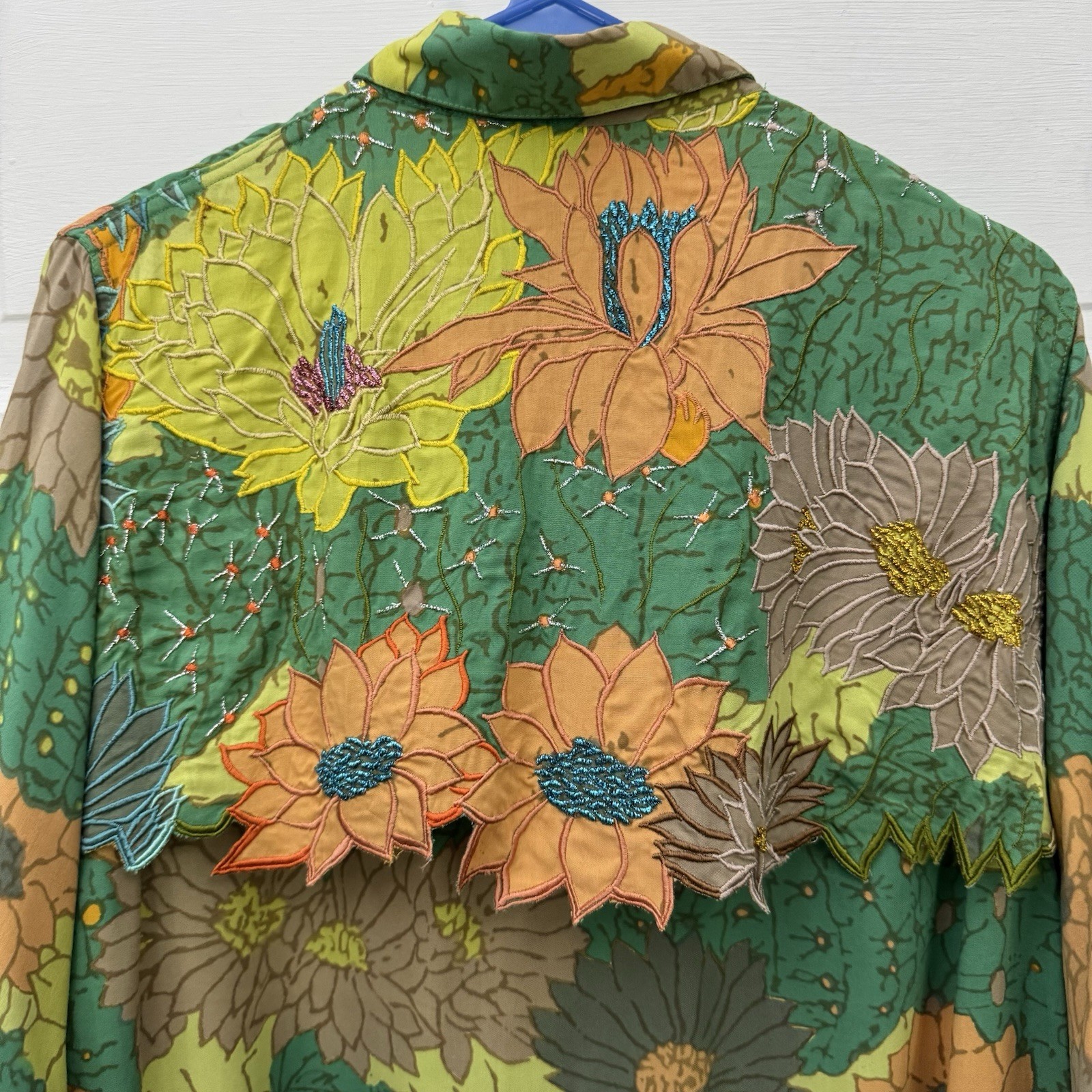 Vintage NAGA by Milo Womens L Floral Embroidered Beaded Art to Wear Shirt