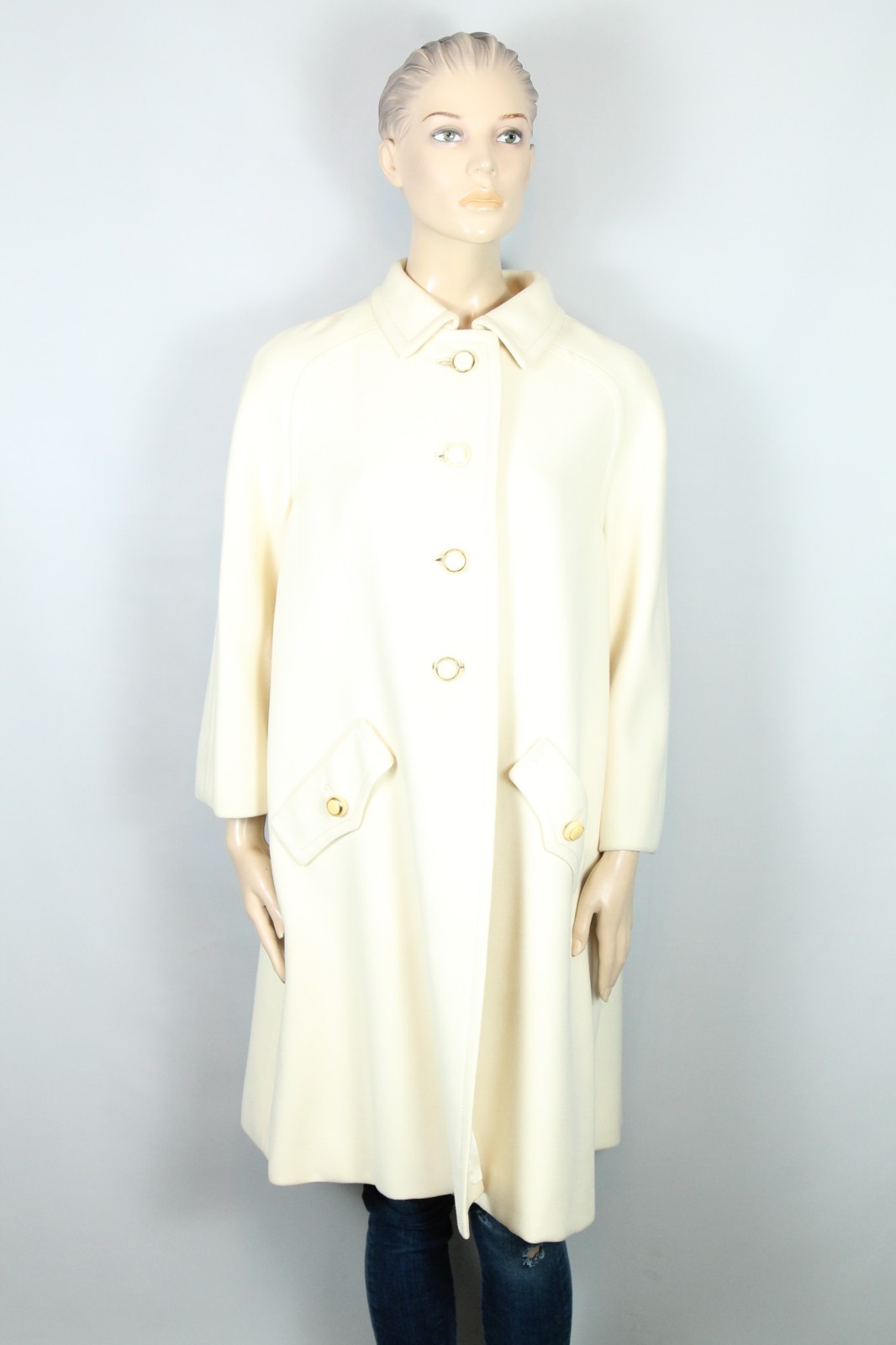 Vtg 60s SEYMOUR FOX USA Ivory Wool Retro Stroller Peacoat Coat S/M