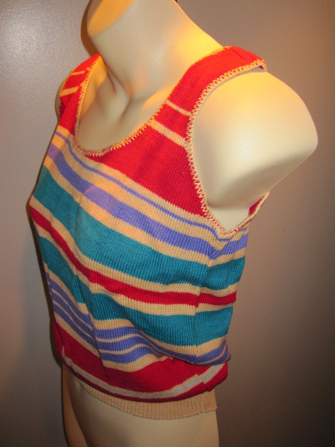 NOS DEADSTOCK ViNTAGE 80s SWEATER SUN VEST TANK TOP DiSCO MOD BOHO ROCKABiLLY M