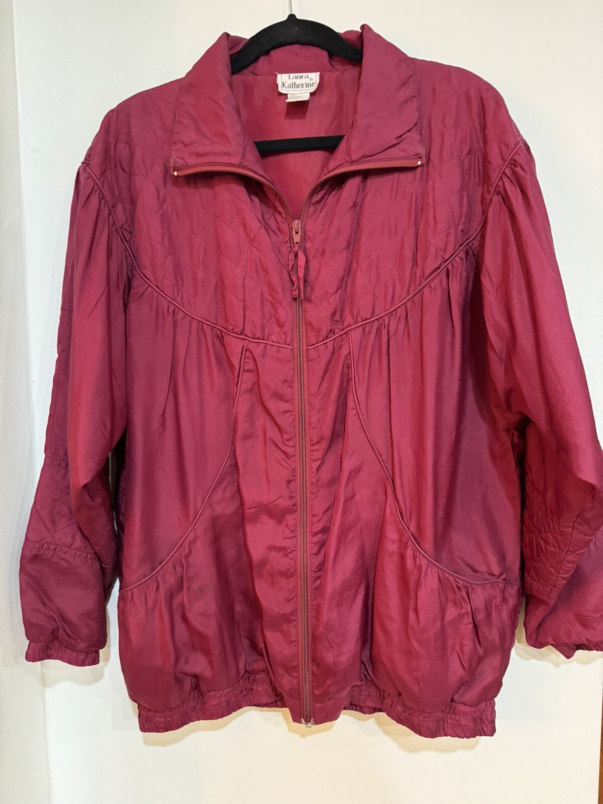 VINTAGE FUCHSIA 100% SILK WINDBREAKER JACKET LAURA KATHERINE SIZE S Oversized