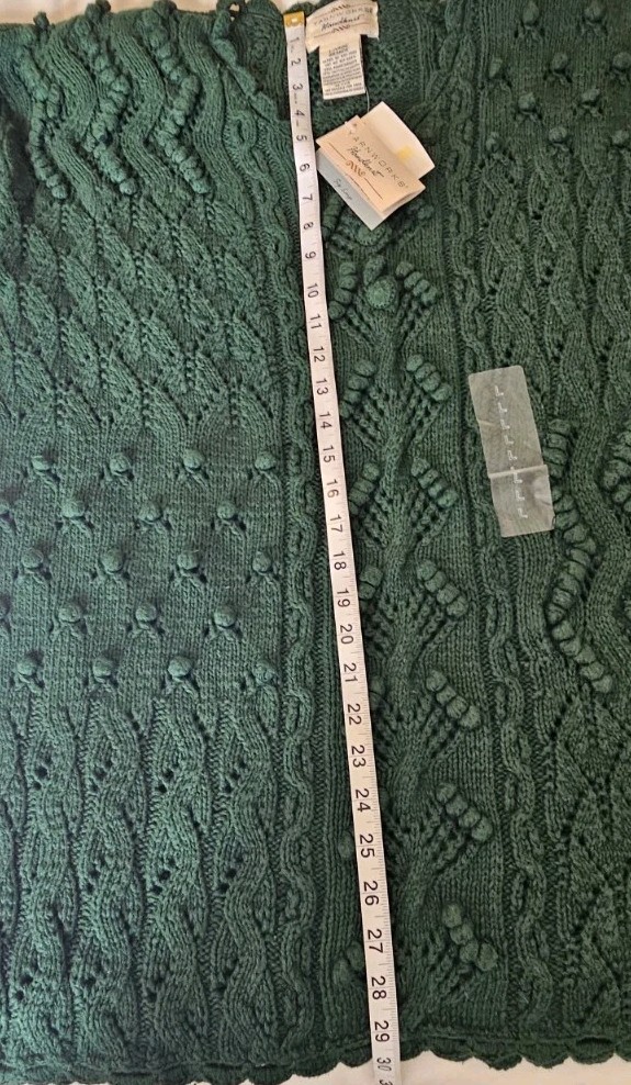 NWT Deadstock Vtg 90s Yarnworks Handknit Sweater Womens Size L Green Chunky
