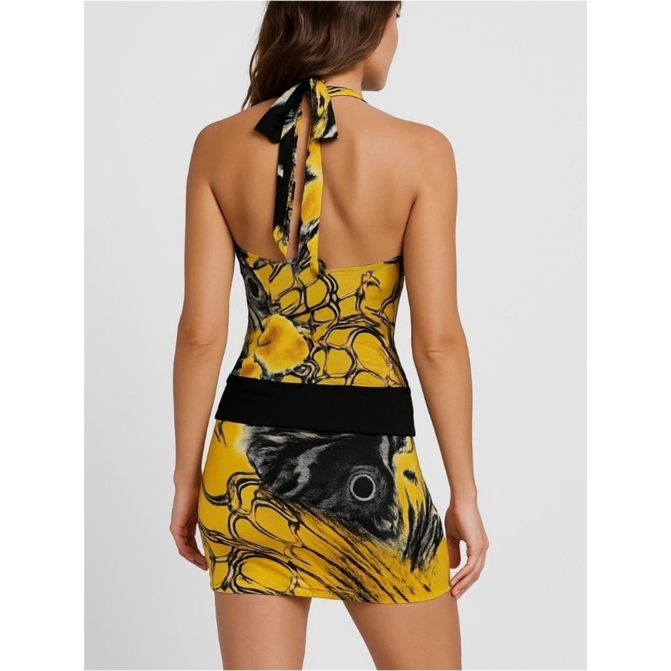 NWT Cache halter dress size S butterfly wing Yellow Black Vtg Y2k Deadstock $118