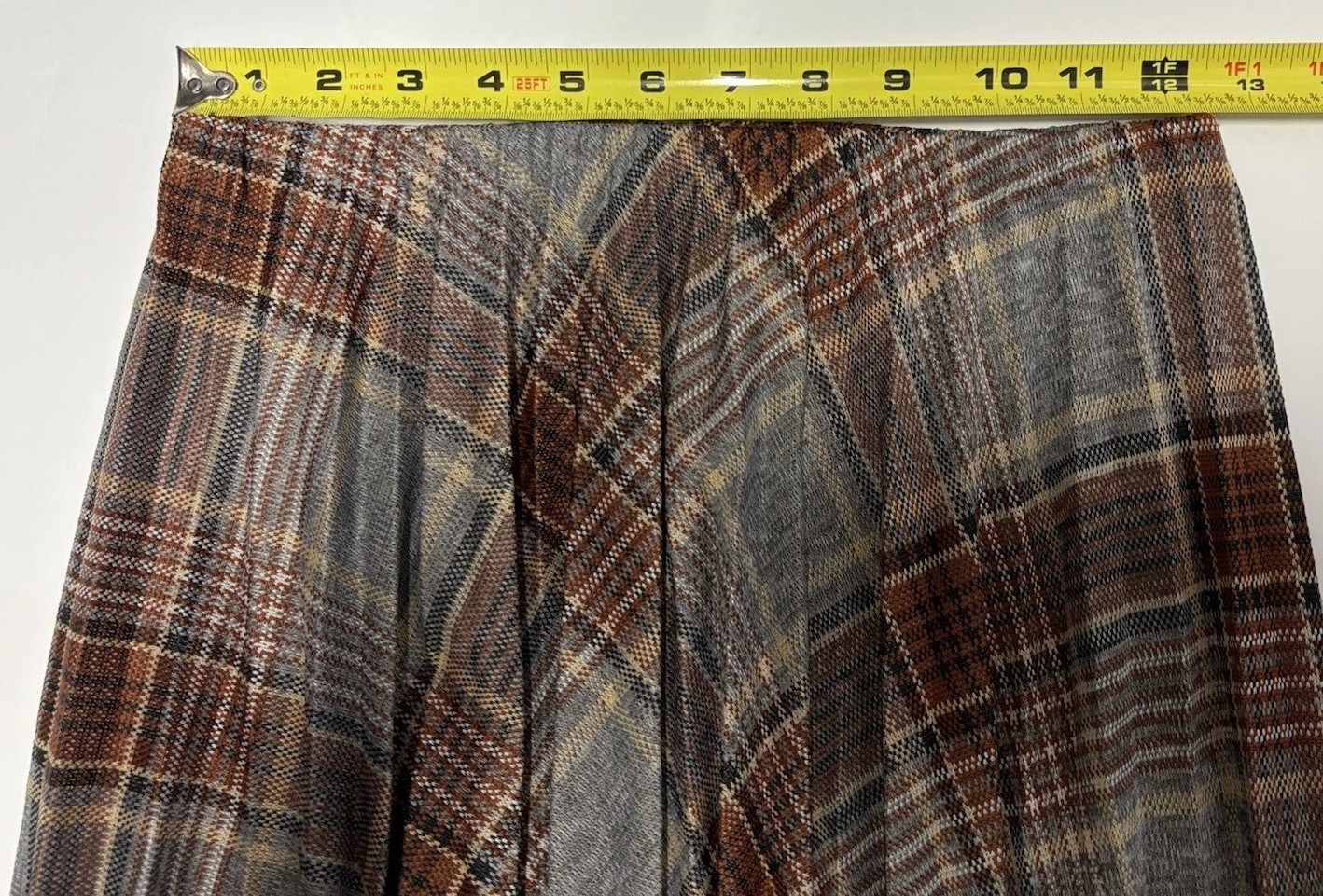Vintage Pleated Checked Skirt Brown Grey Polyester Academia Classic Size 10 EUC
