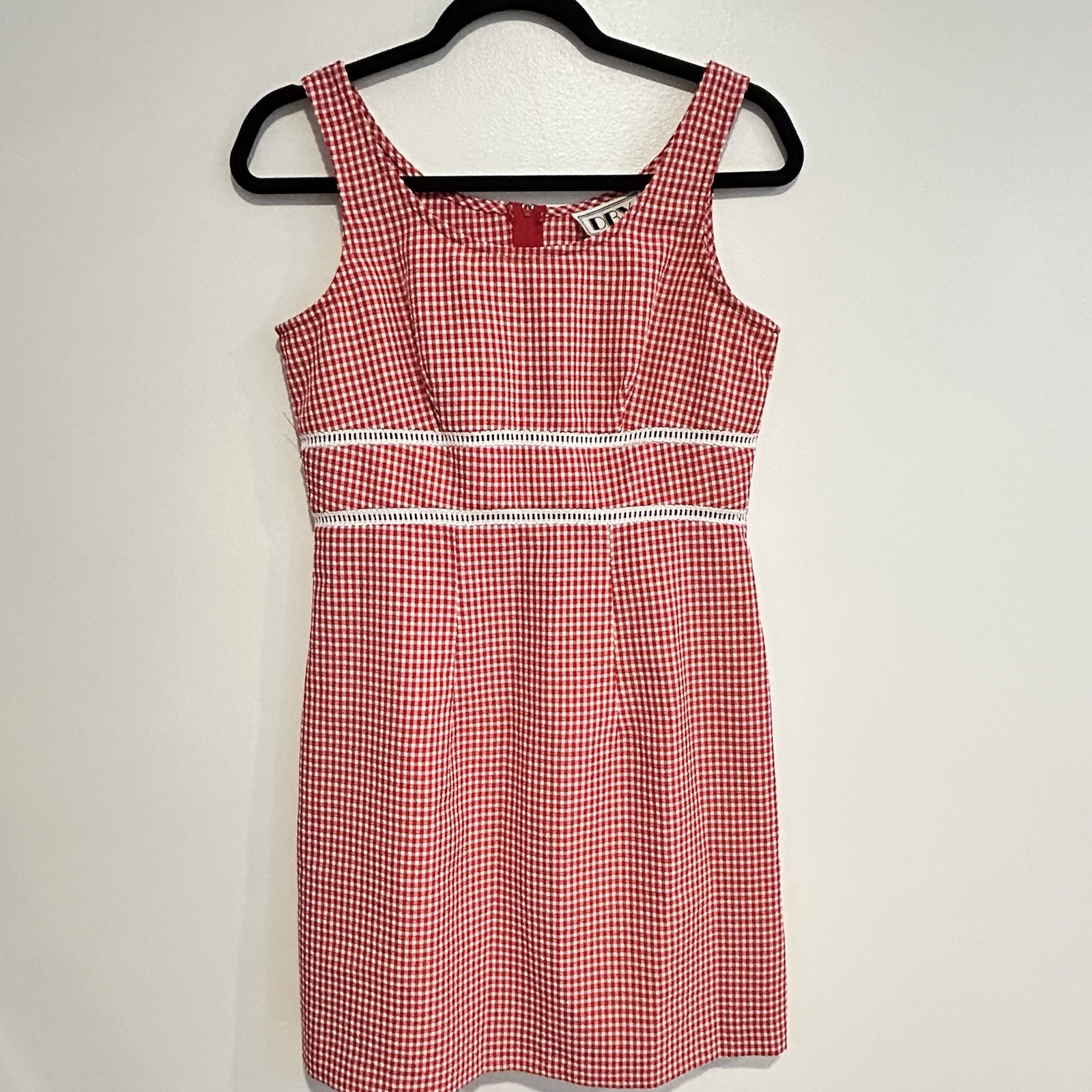 DBY 90’s Vintage Red Gingham Checked Mini Dress Retro Boho Chic Summer Dress S