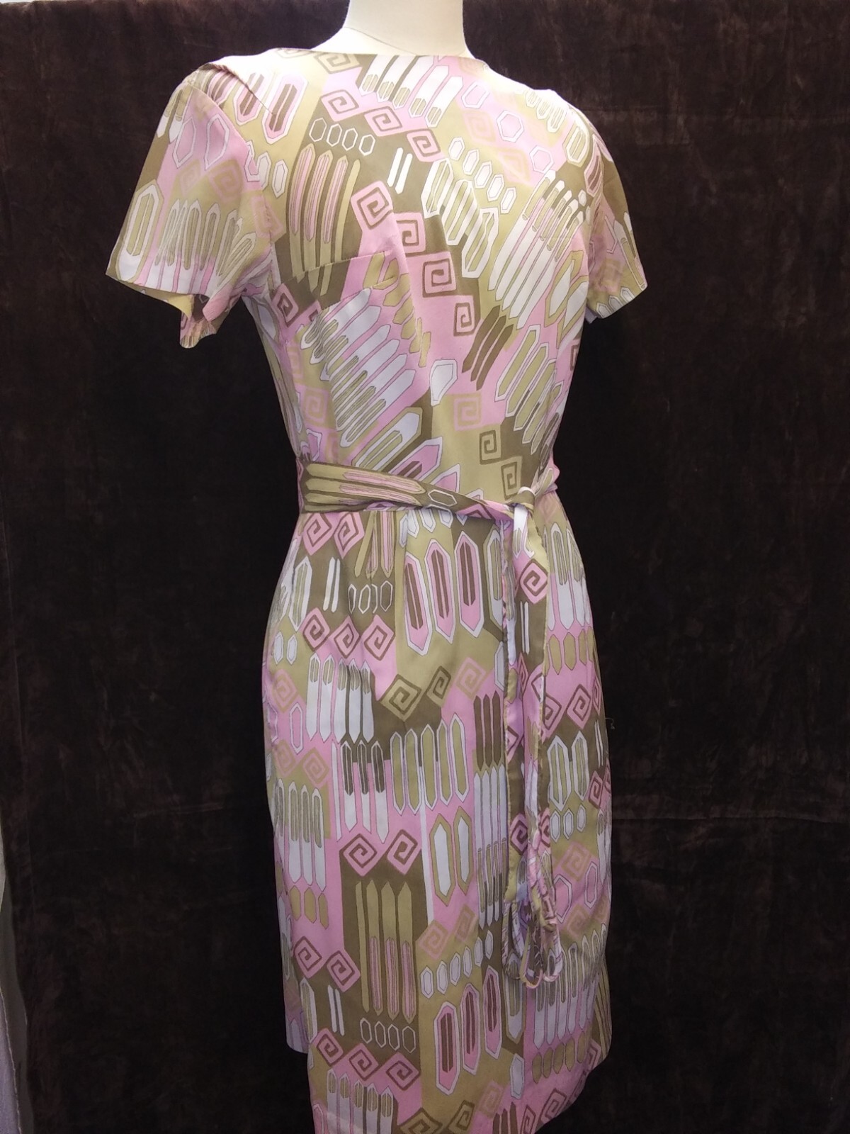 Vintage 1960’s Tan Pink Brown White Nylon Dress by Lady Carol Size Small