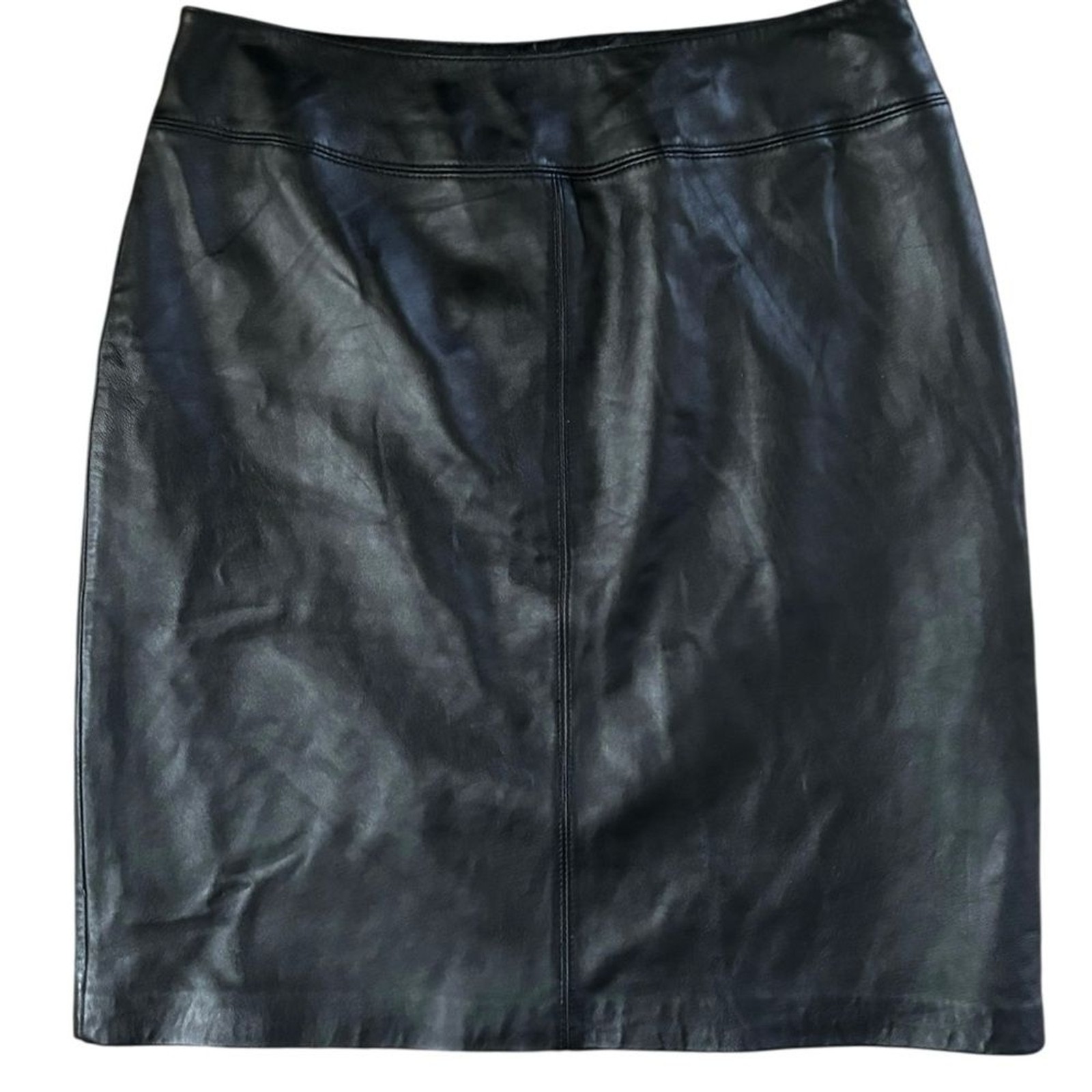 VTG Supple Lambskin Leather Pencil Skirt 8 Black Lined Back Split Preppy Classic