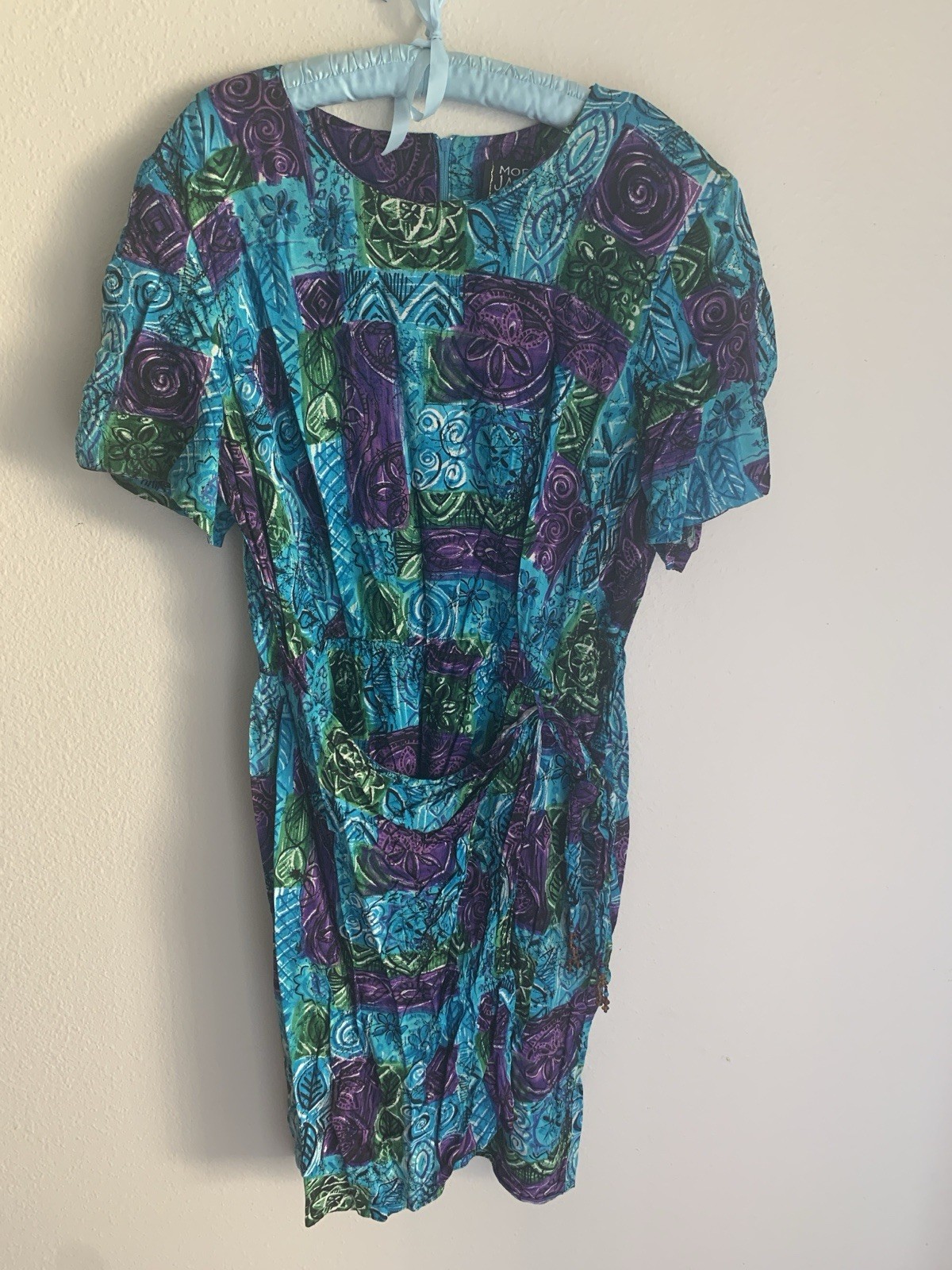 22 Vintage More Jazz Blue Hawaiian Tropical Sarong Dress 80s Retro Plus Floral