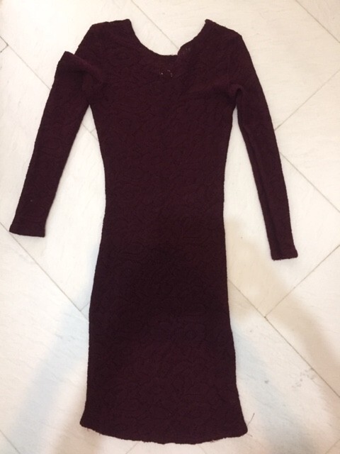 Lace from wool dress, Sisley, size s, colour burgundy, vintage