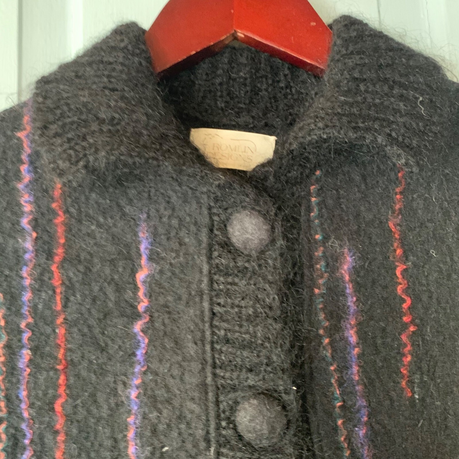 Vintage Romlin Designs Art to Wear Wool Vest M Lopez Island Felted Black Purple