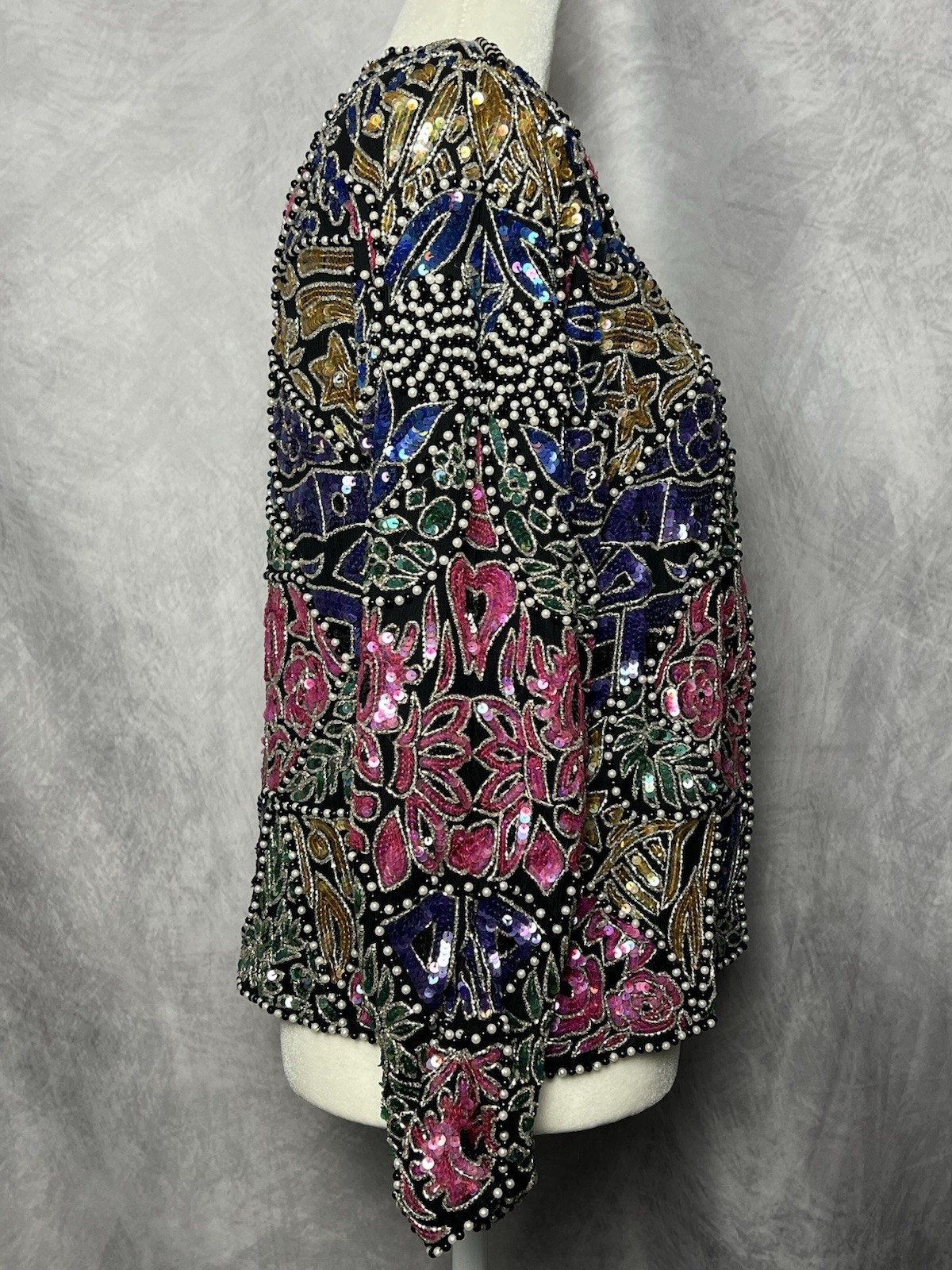 Vintage Judith Ann Creations Floral Sequin Beaded Silk Jacket Blazer Sz XS/S