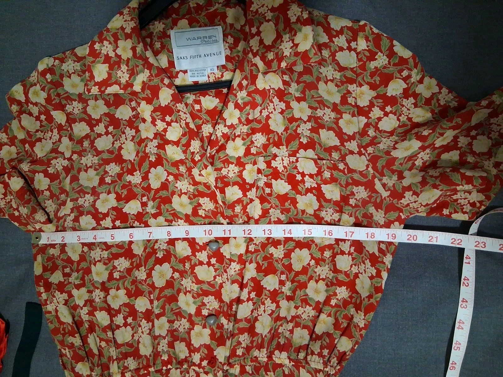 Vtg Warren Saks Fifth Ave Long Dress 10 Floral Buttons Relaxed A-line Short Sl.
