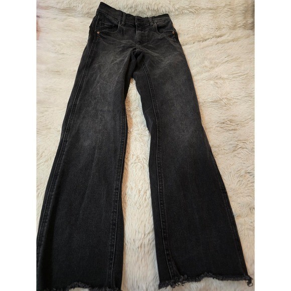 DL1961 Patti Straight High Rise Vintage Ankle Jeans Washed Black Size 23 Raw Hem