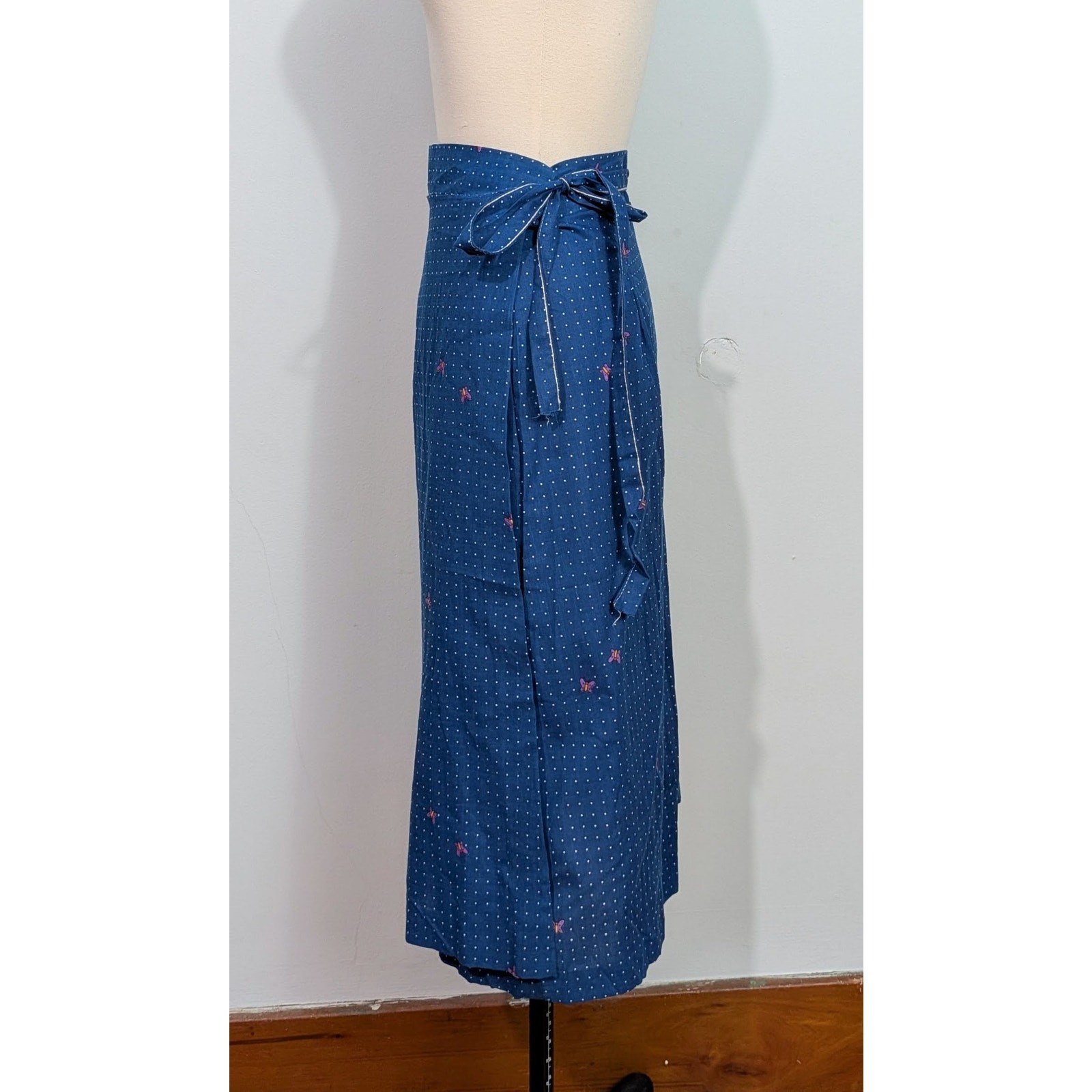 Blue Polka Dotted Butterfly 70s Wrap Skirt