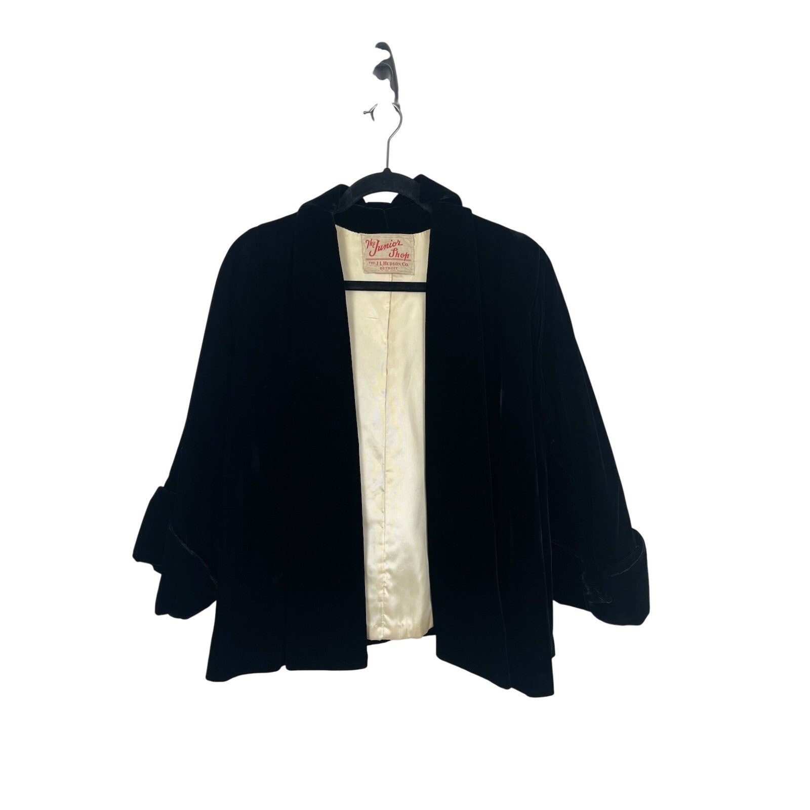 vintage black velvet evening coat Junior Shop label from The J.L. Hudson Co