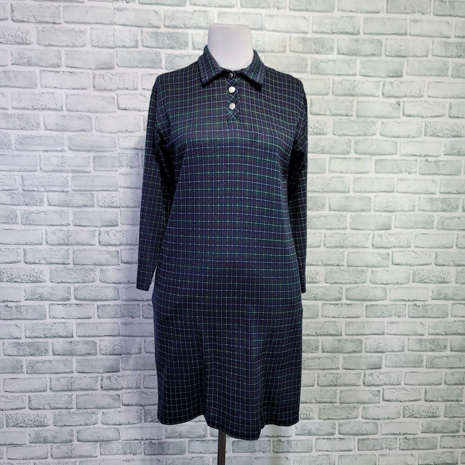 Vintage 90s The Tog Shop Womens M Green Plaid Shift Dress W/ Sash Belt