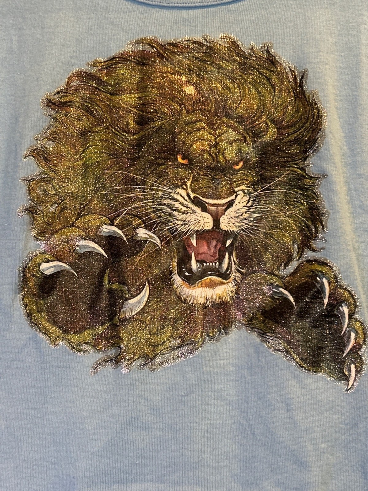 Vintage 80’s Glitter Lion Womens Large Vintage Retro Shirt Babydoll