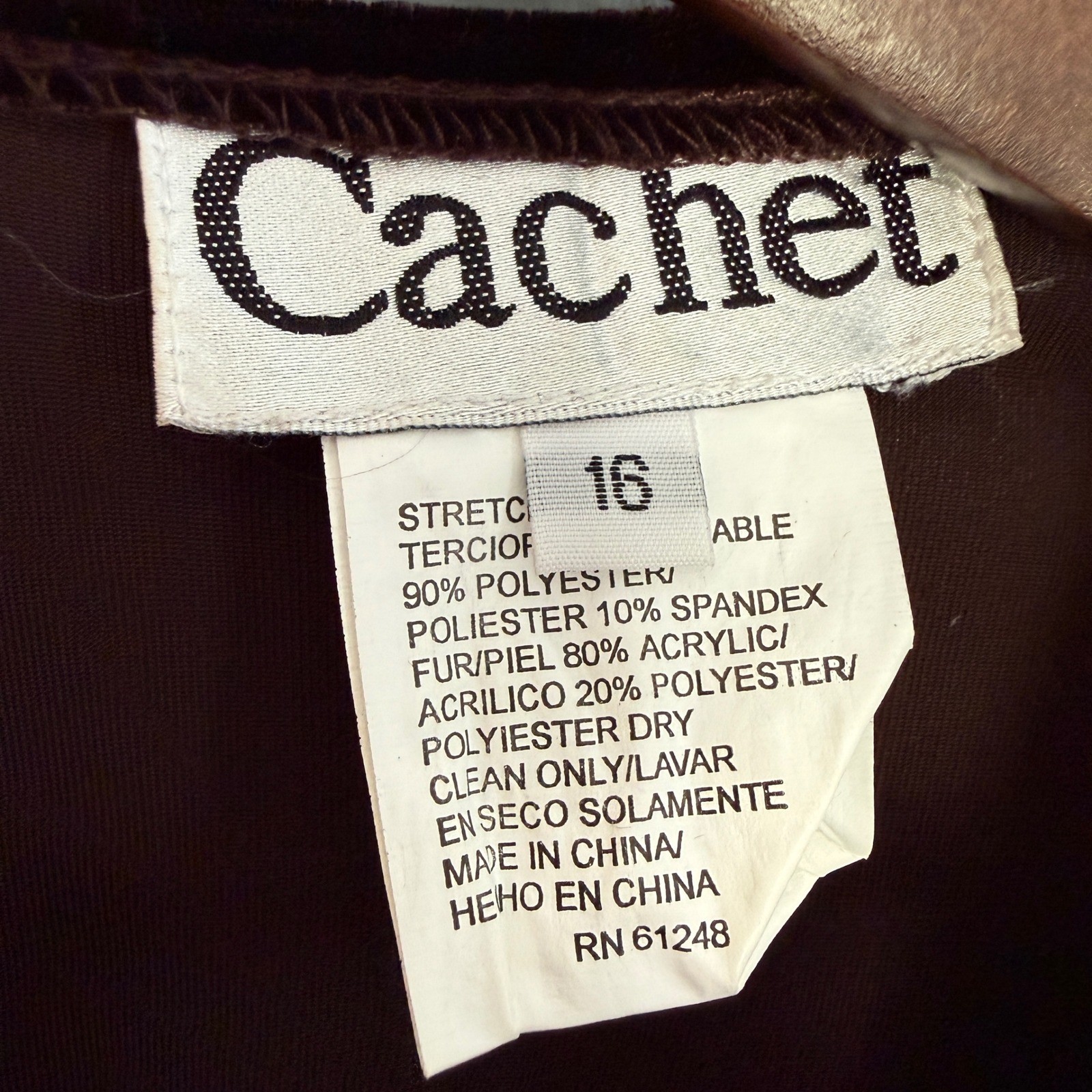 Cachet Vintage Brown Velvet Faux Fur Trim Wrap Maxi Dress Sz 14/16 Old Hollywood