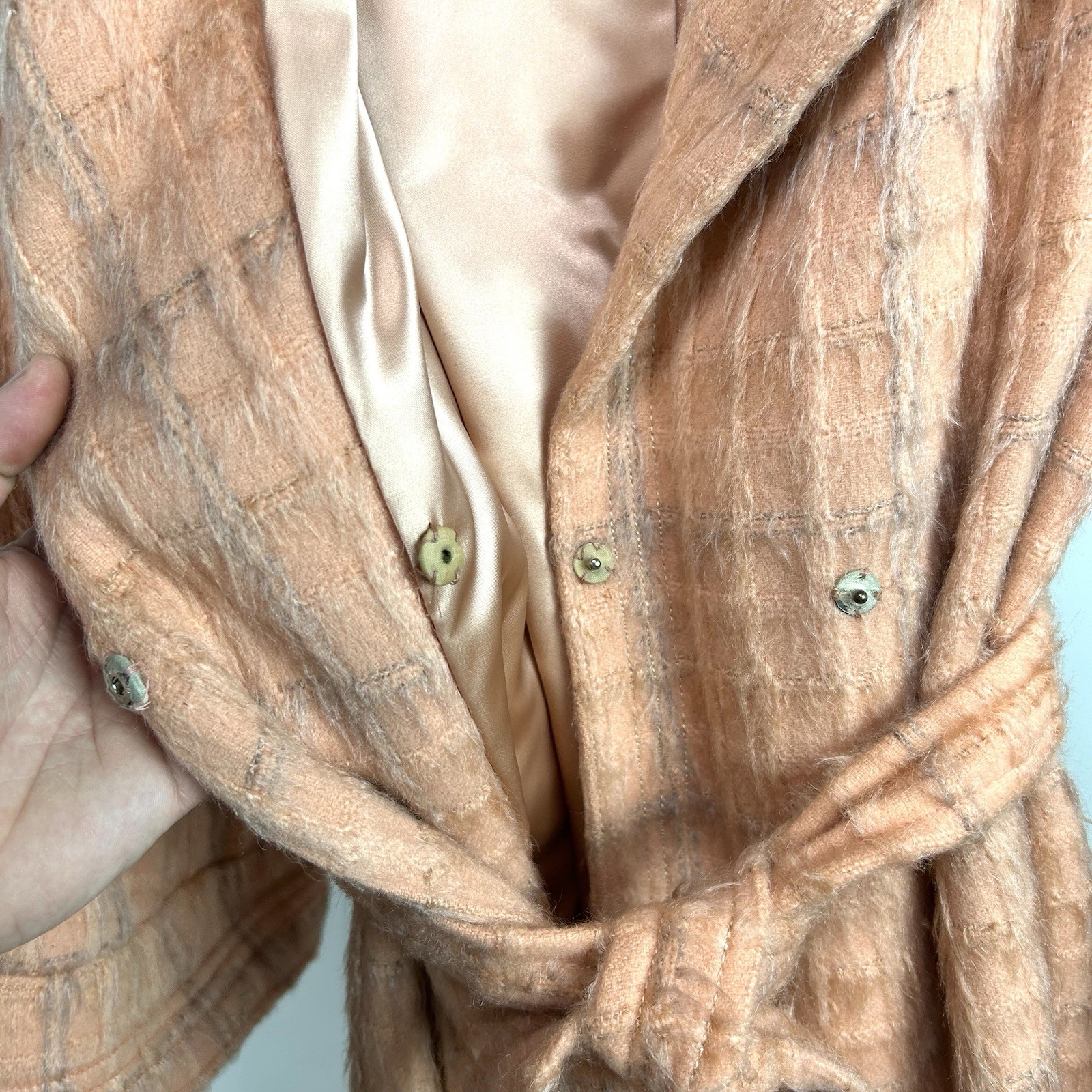 Vintage 60s 70s Pink Plaid Trench Coat Retro Mod Tartan Check Small Robe