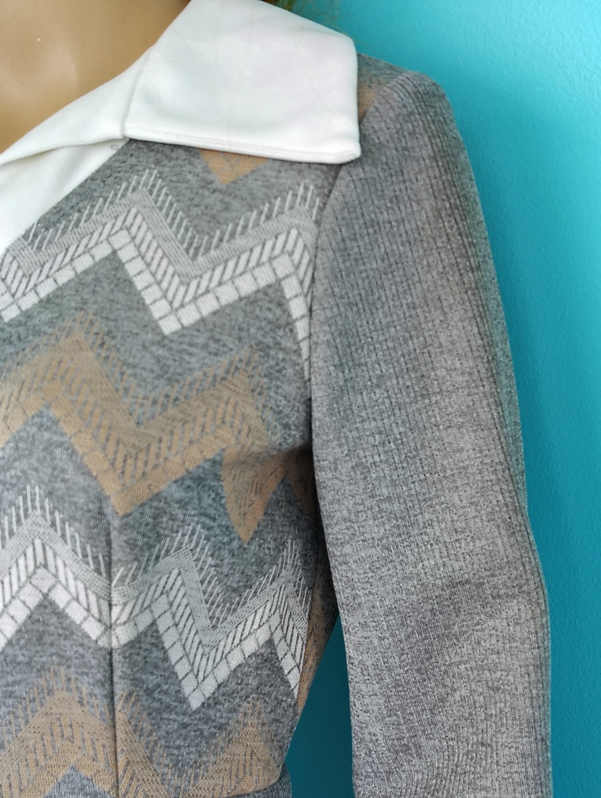 Vintage 70’s Chevron Mini Dress Gray Peter Pan Collar Patty O’Neil NWT size: 11