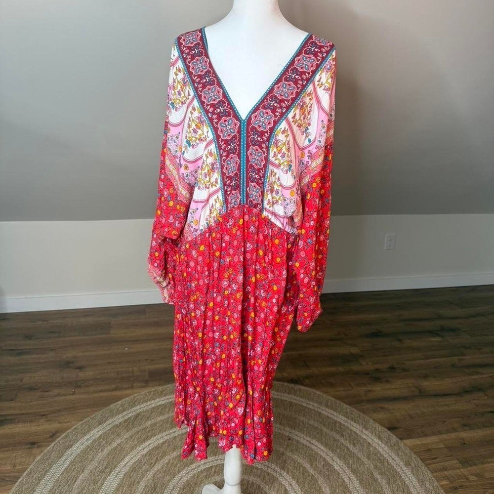 Umgee Boho Floral V-Neck kimono Dress NWT | Pink Red Festival Style Sz 2XL