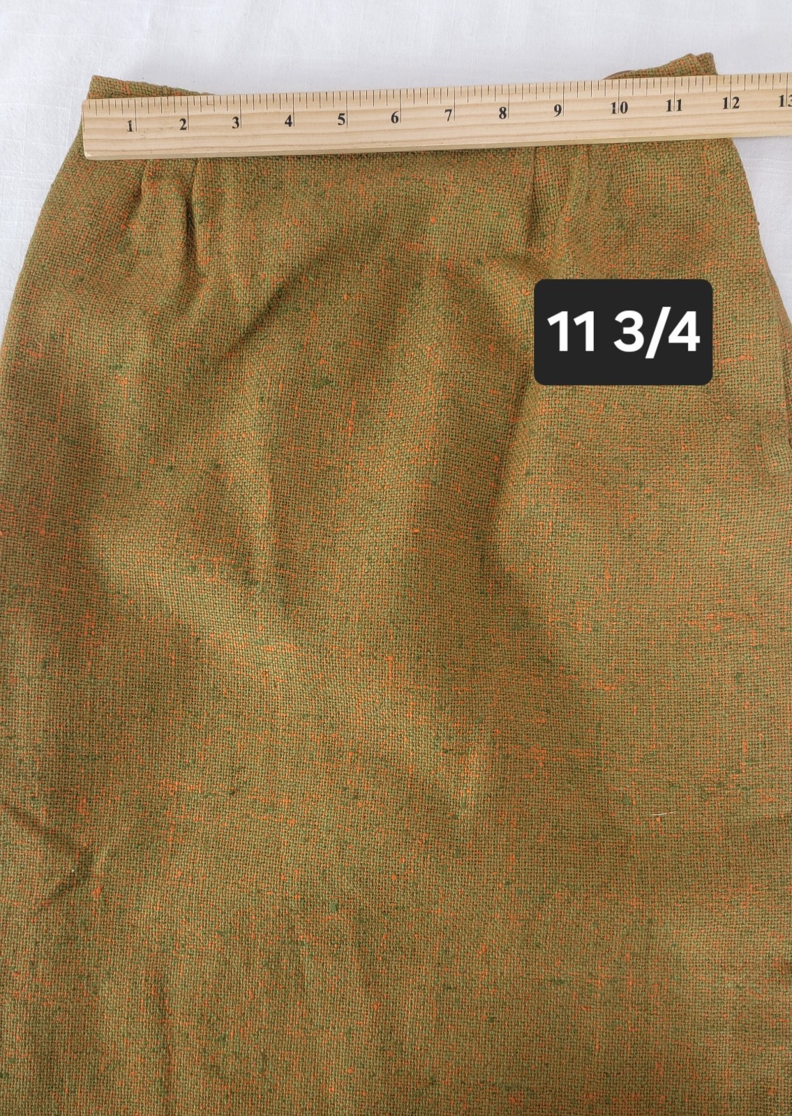 Vintage 60s Mara by Romay Skirt & Vest Suit Set XXS Olive Green Orange Bow Nubby