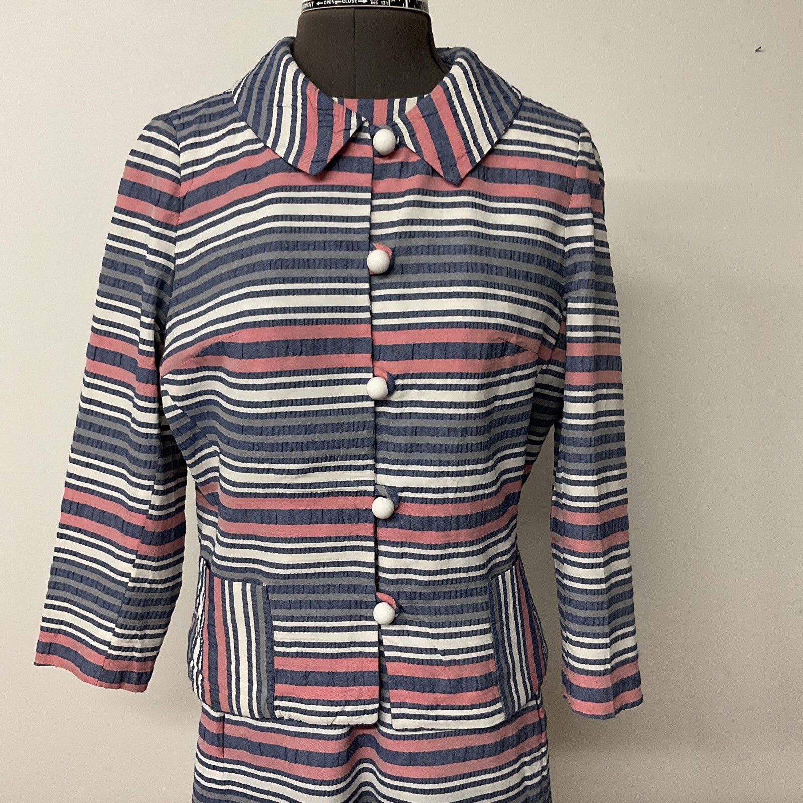 Vintage Women’s 2 Piece Stripe Sheath Dress And Jacket By Marilyn Reading Pa.
