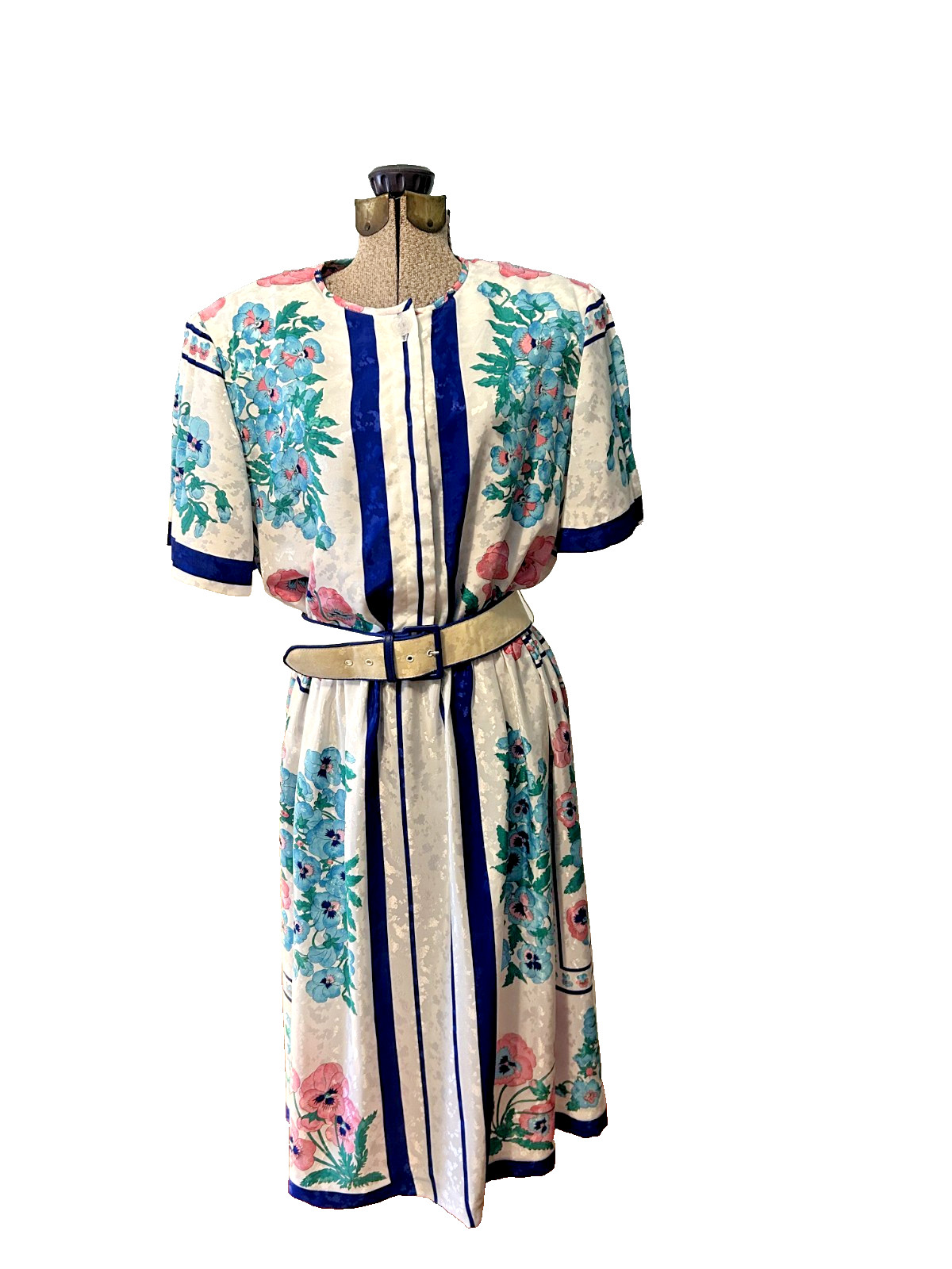 Silky Garden Pansy Print Calif Designs Dorothy Samuel 1980s does 40s Dress M