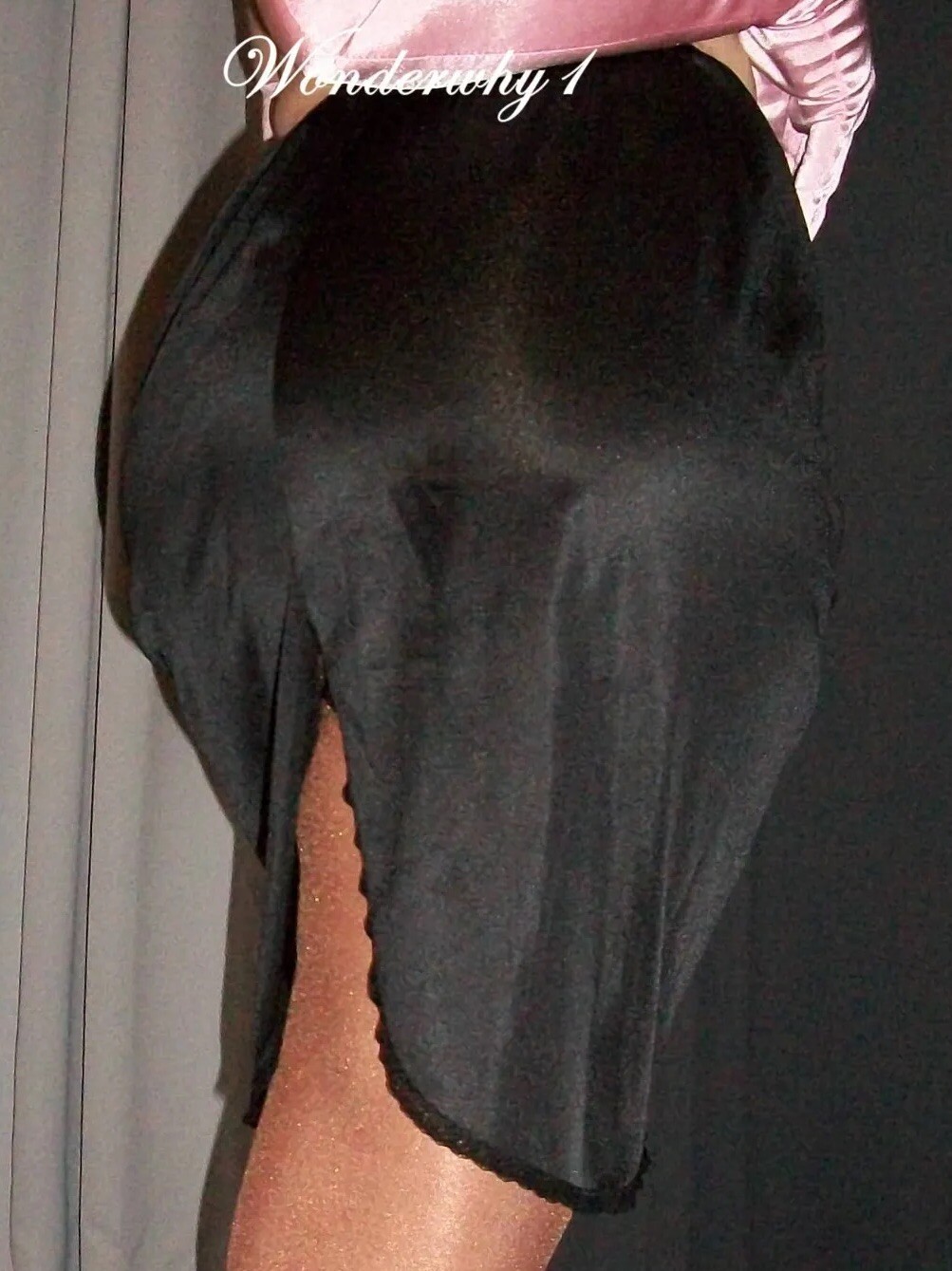 Vtg Black WARNERS Slit Silky Nylon Half Slip L