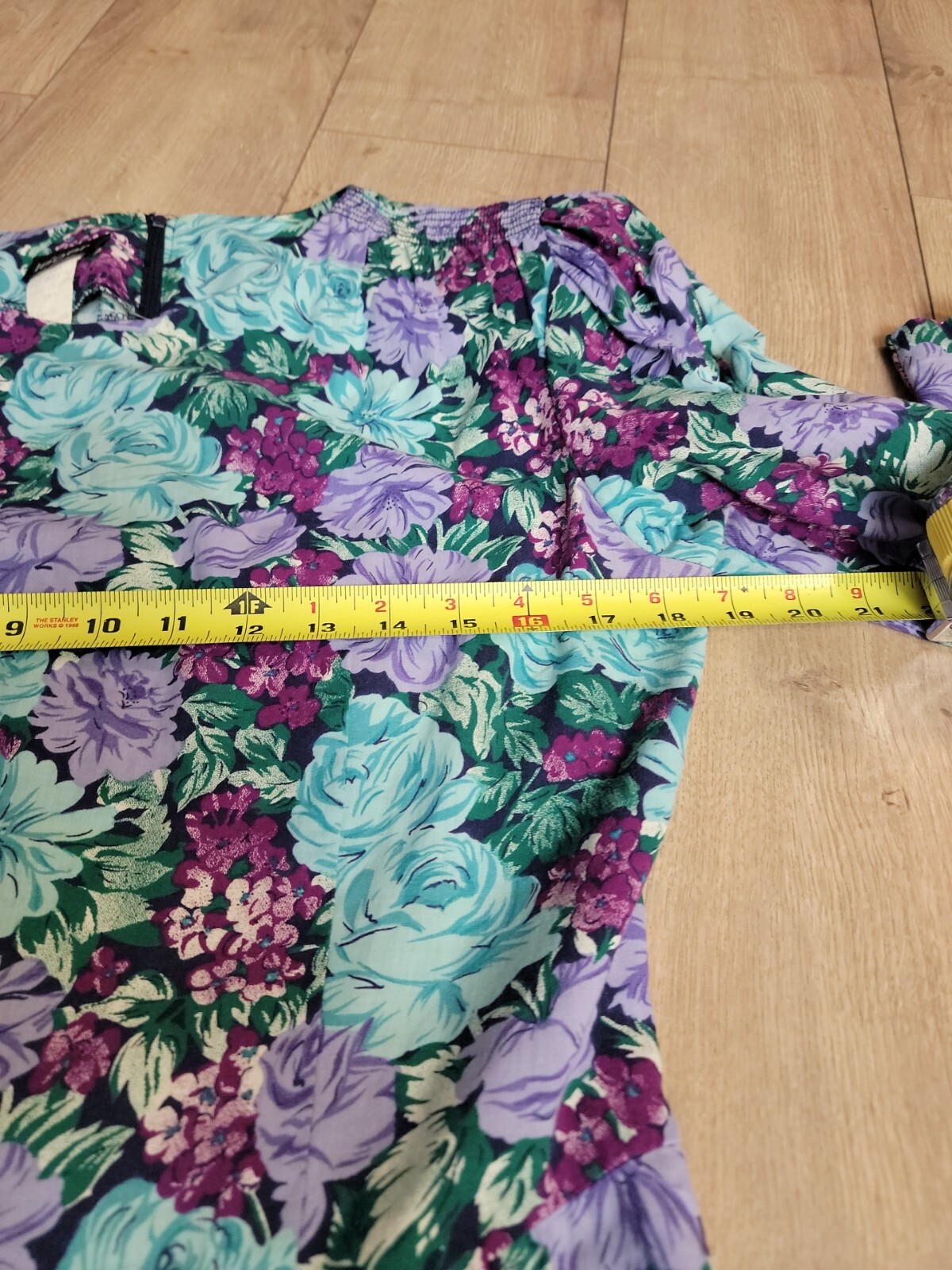 VTG Lavander Blue Floral Cottagecore Midi Tea Garden Party Dress 3/4 Sleeves