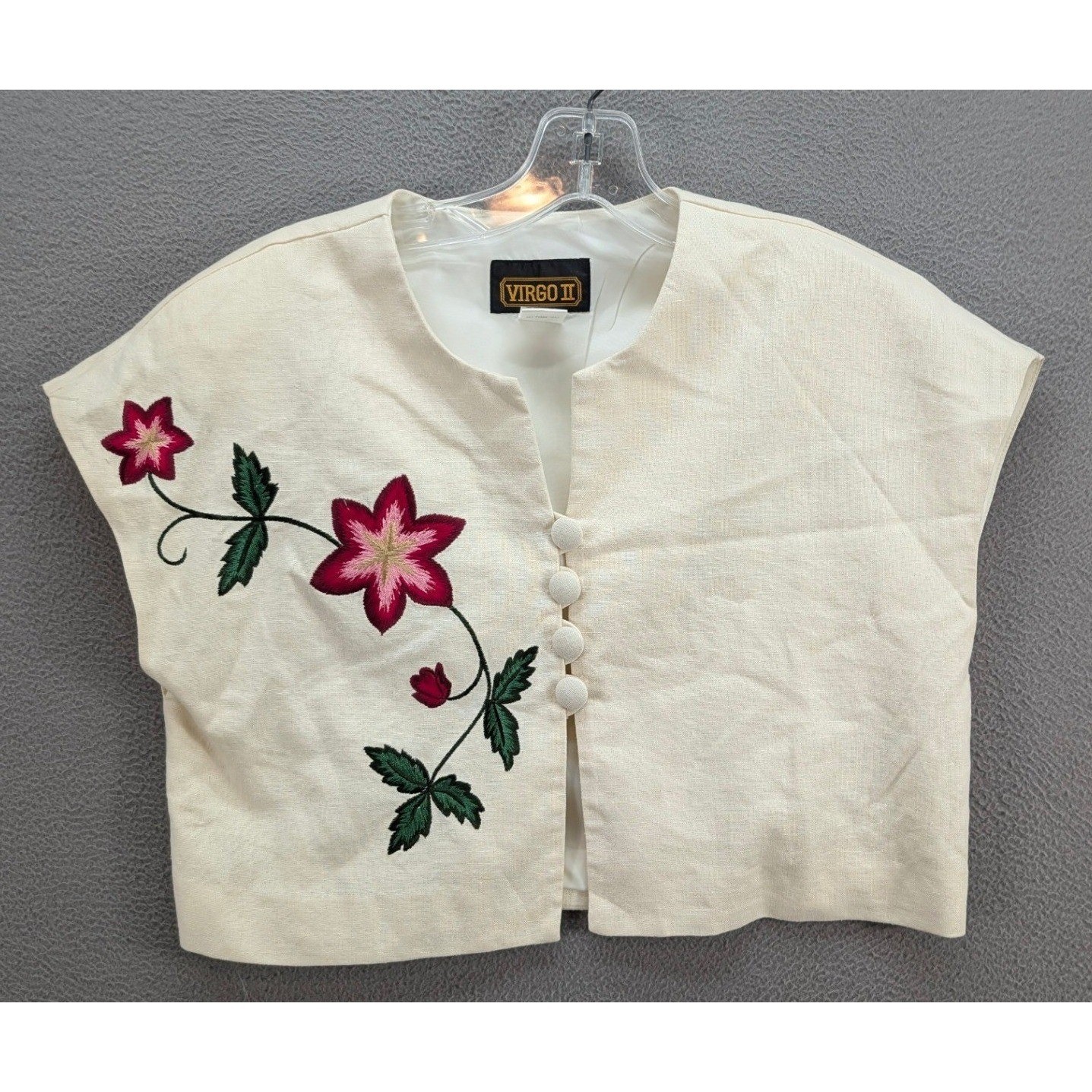 Virgo II Vintage 2pc Linen Blend Floral Embroidered Dress & Jacket Set Size 8