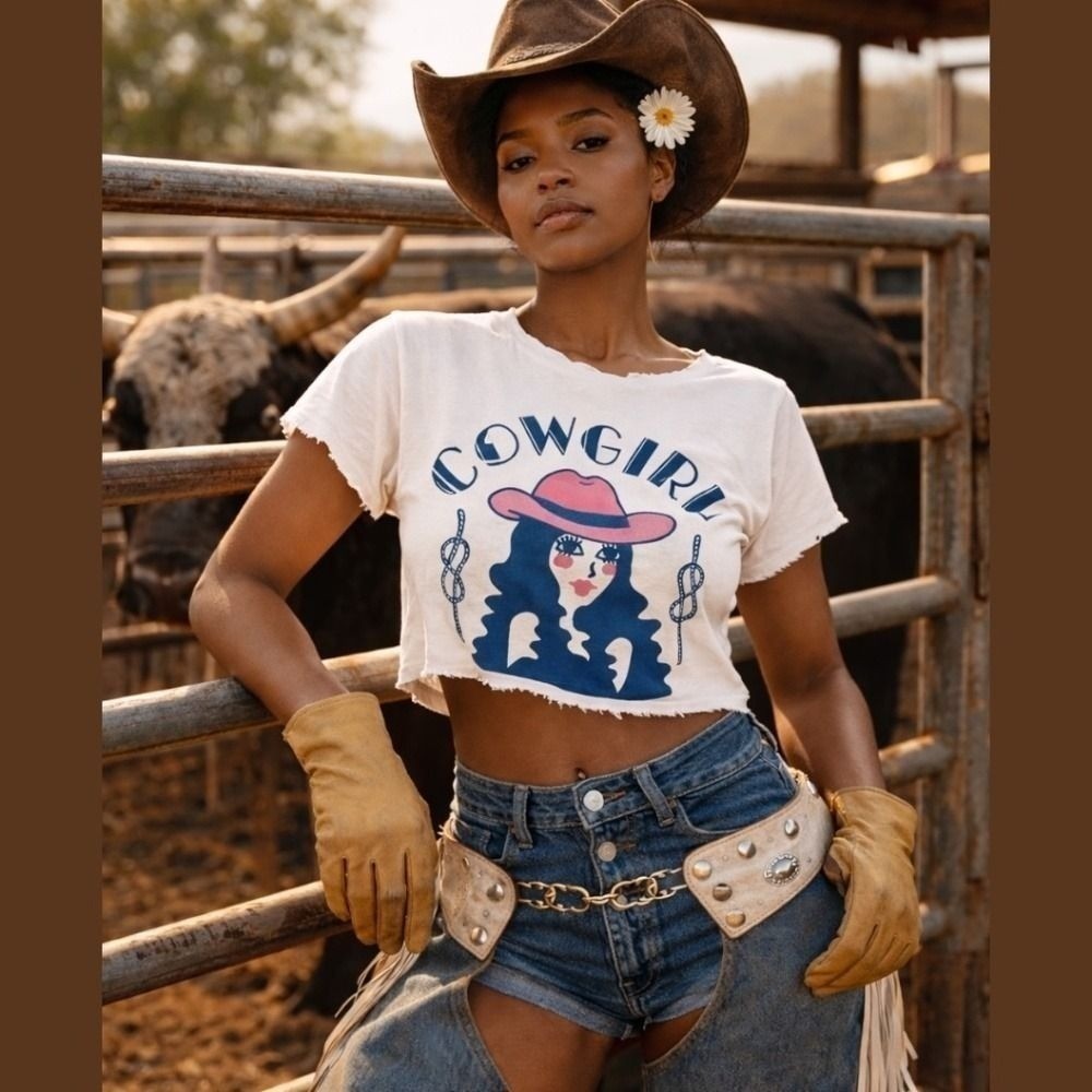 Vintage, Modern Western Saloon Era, Graphic T Cowgirl Dollie Retro NWT Sz Small