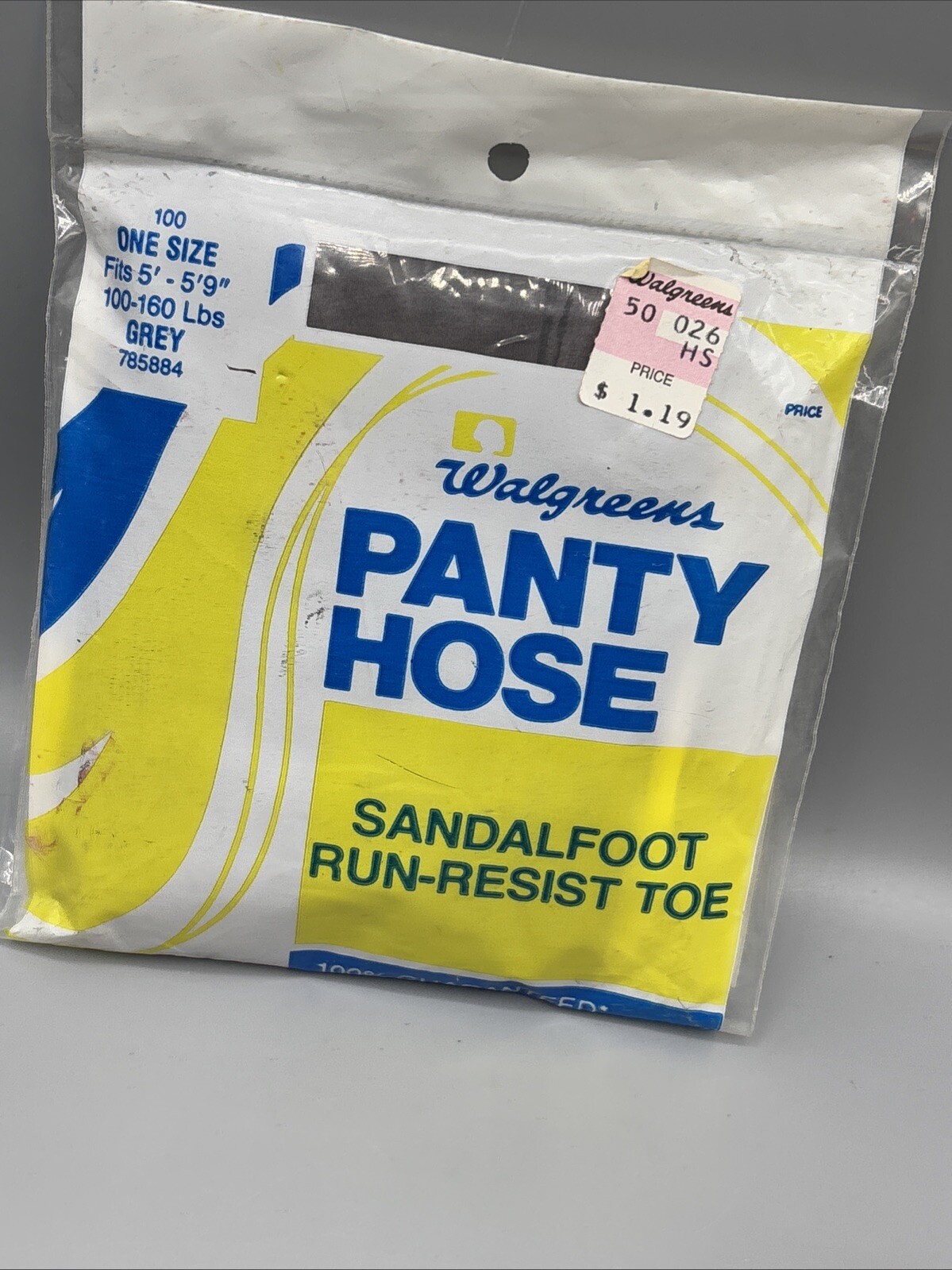 Walgreens Vintage Pantyhose Sandalfoot Run-Resist Toe ONE SIZE Grey NOS