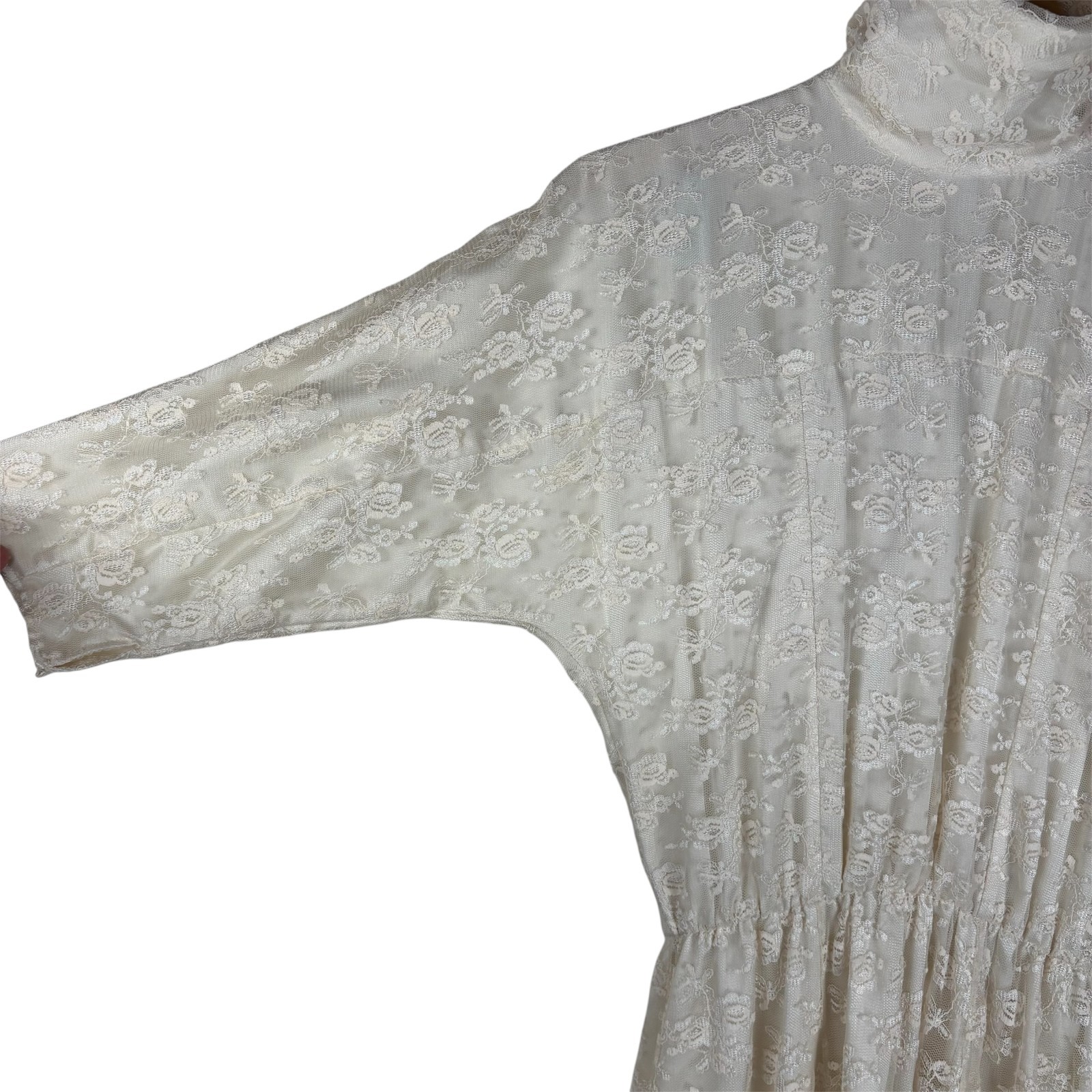 Vintage 1970s Handmade Wedding Dress Ivory Lace Edwardian Revival Cottagecore