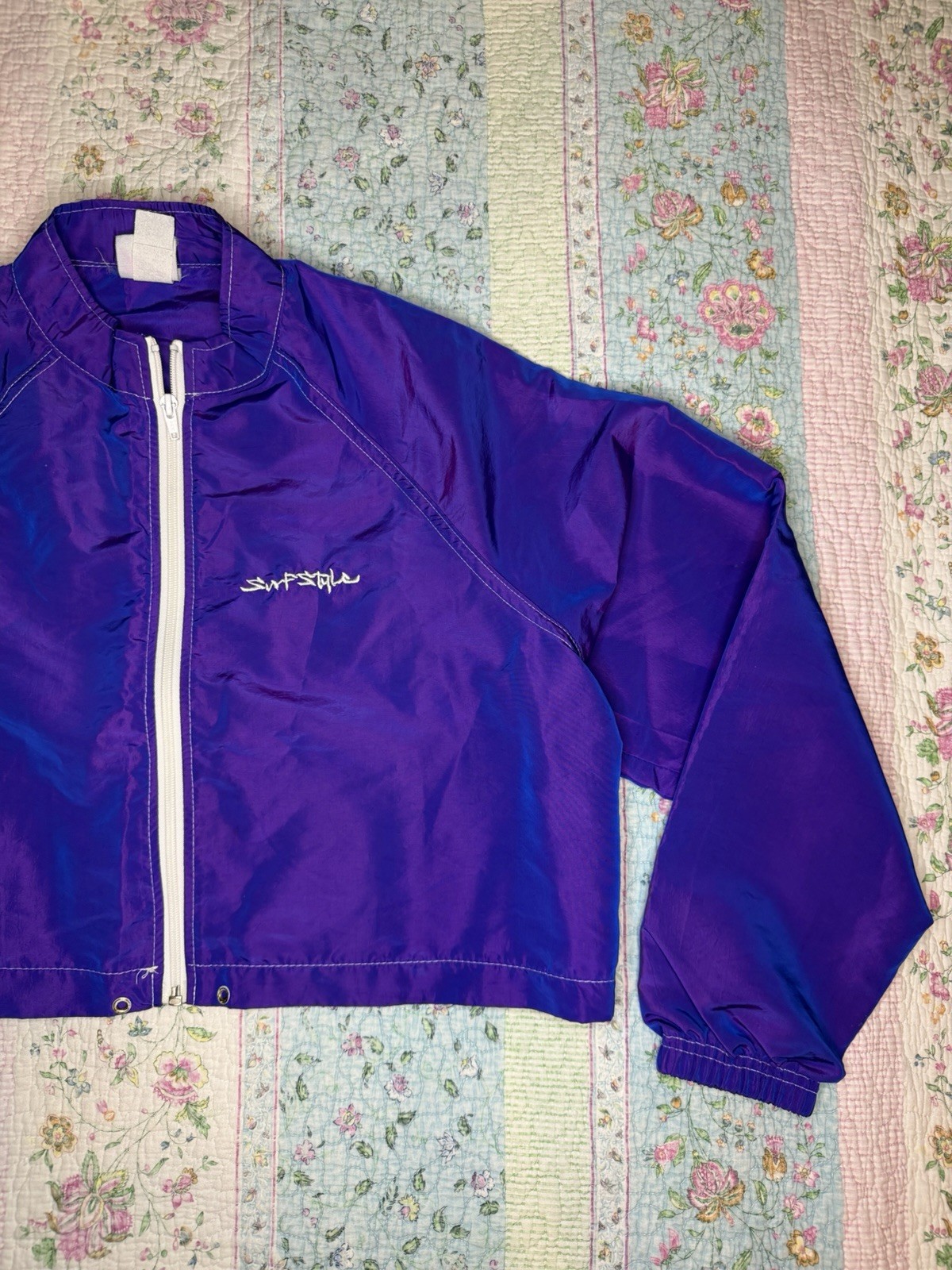 VTG 90s Y2K Surf Style Purple Iridescent Windbreaker Jacket & Board Shorts SM