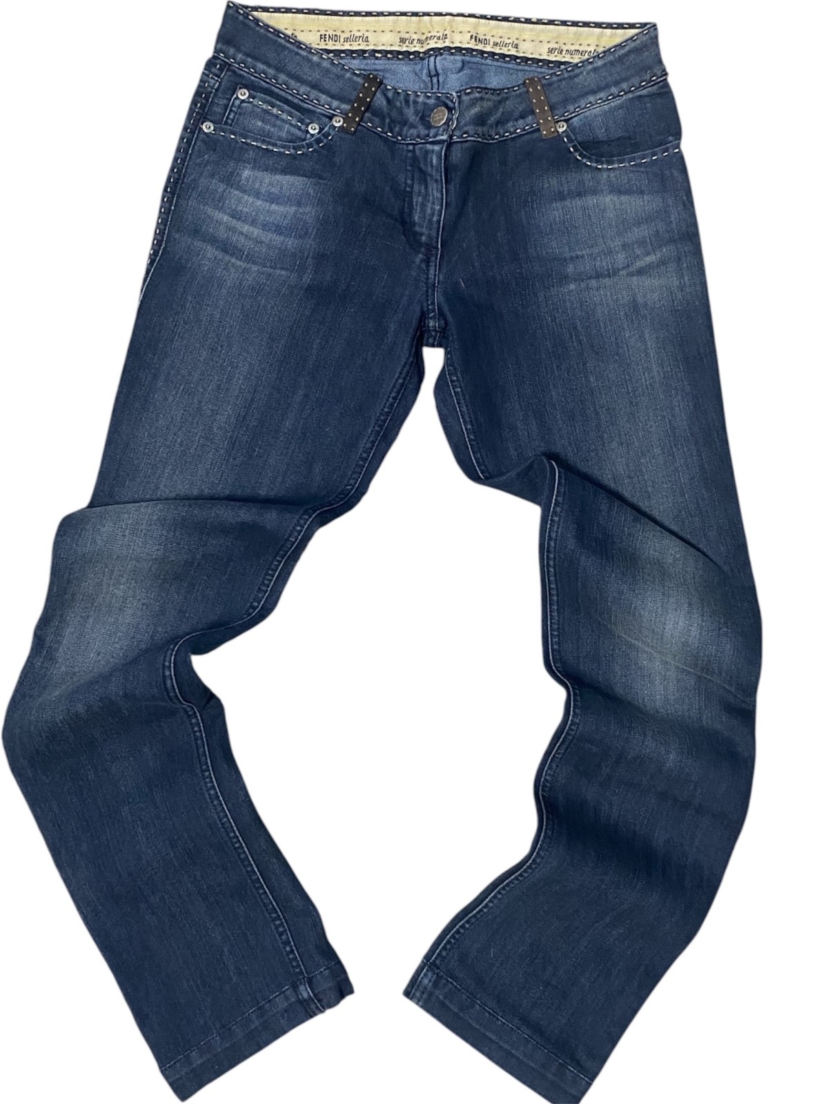 FENDI Selleria Serie Numerata Denim Jeans Blue Straight Leg Size IT 40 Made Ital