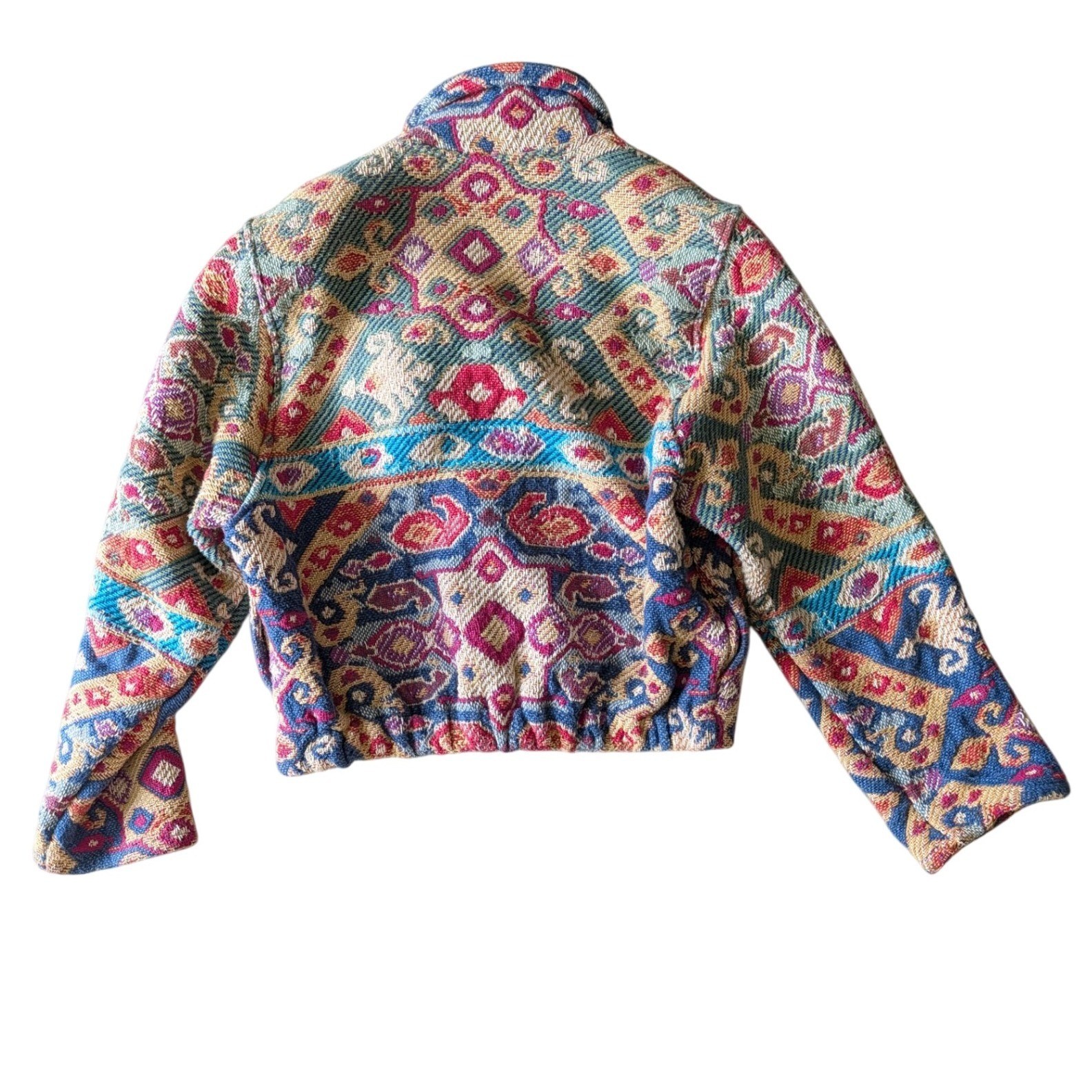 Vintage Paint Pony Cropped Tapestry Jacket Southwestern Cotton Woven- Medium