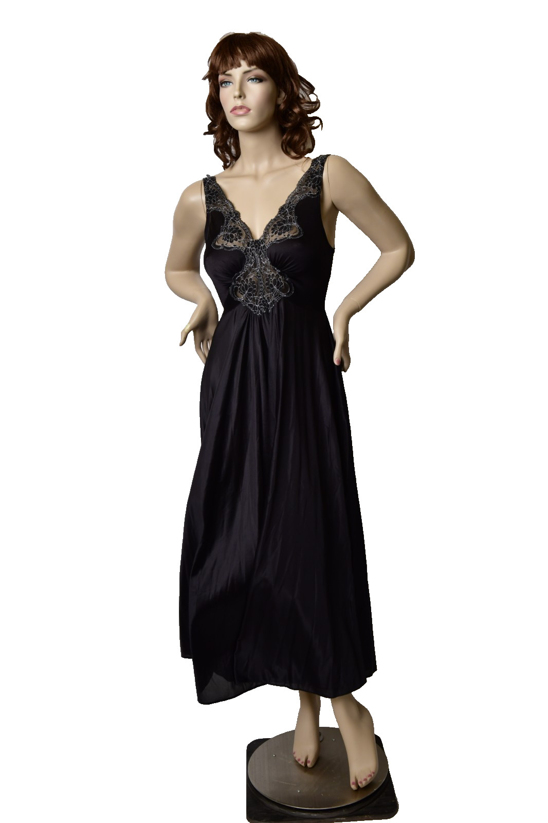 Vintage Black Vandermere Olga Style Size Med Long Nightgown