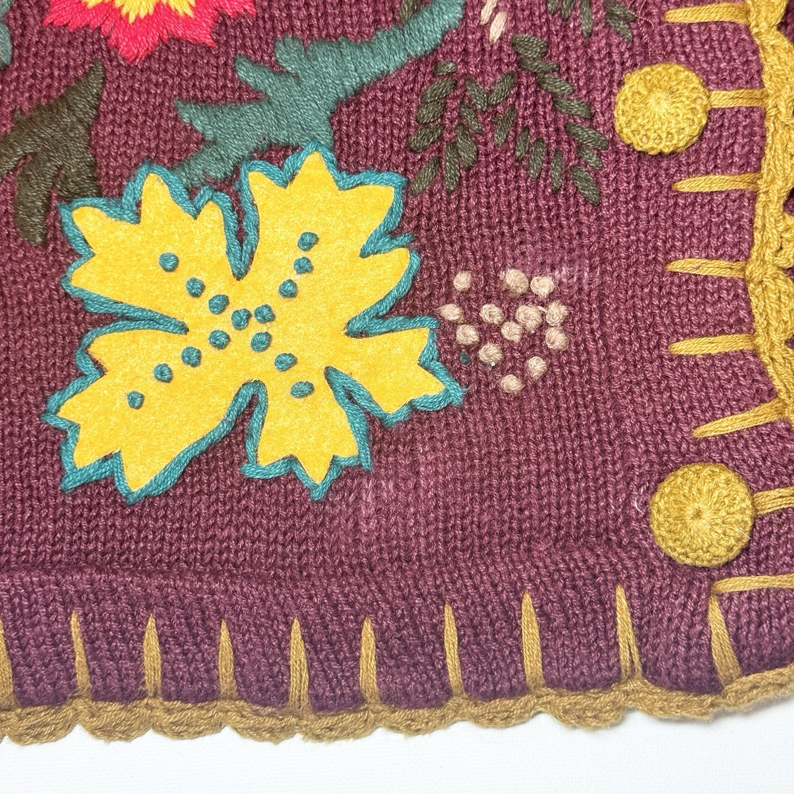 Jodi Blake Embroidered Cardigan L Fall Beaded Knit Folk Art to Wear Maximalist