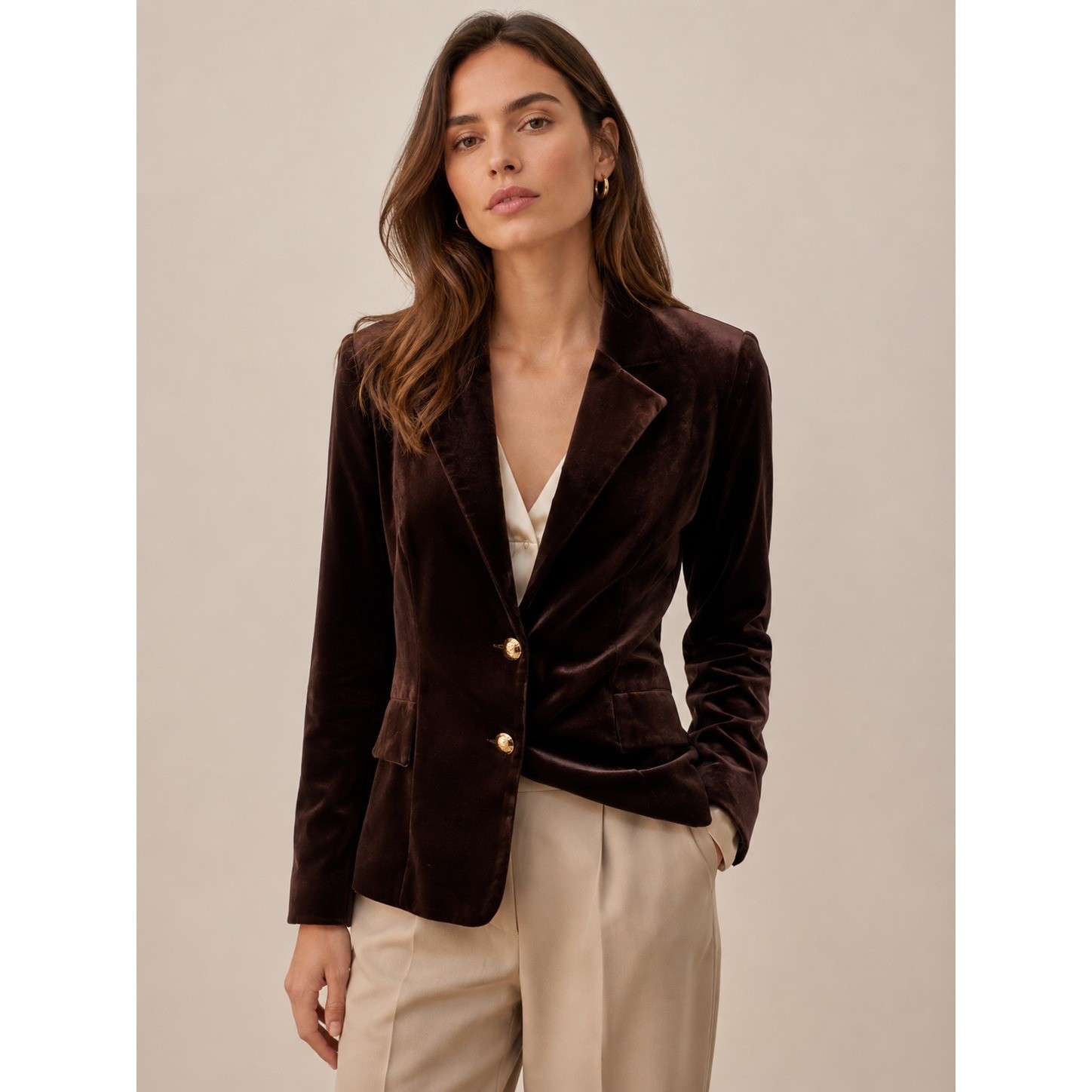 Vintage 90s Alyn Paige Velvet Blazer S Brown Gold Button Lined Jacket Preppy