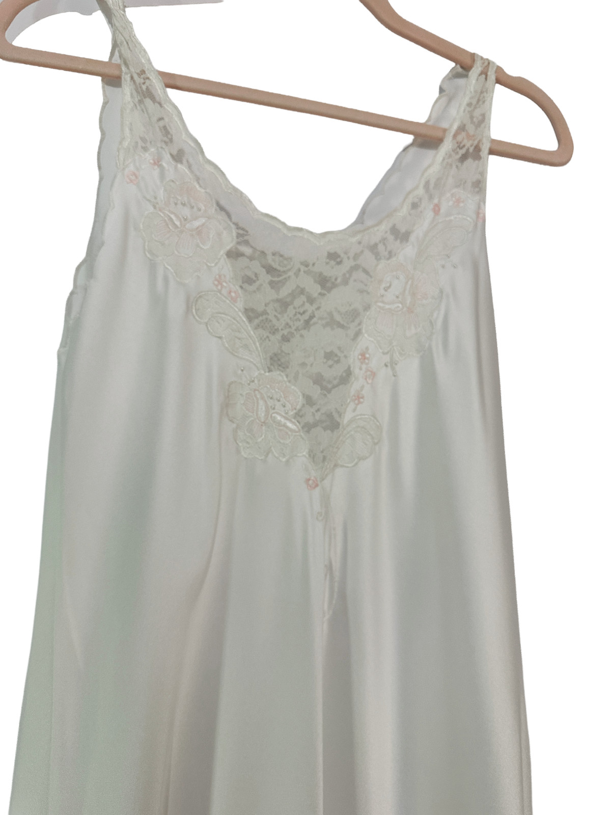 Vintage 1980s Sara Beth White Satin & Lace Nightgown Maxi Slip Dress Small