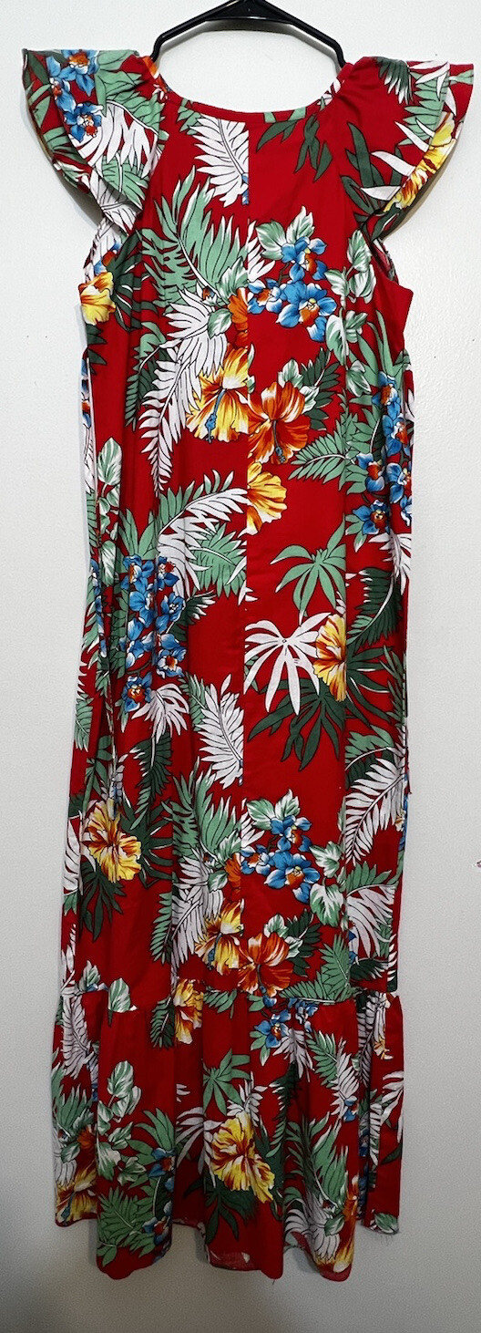 Vintage Nalii Fashions Hawaiian Floral Sleeveless Sun Dress Muumuu Size 14