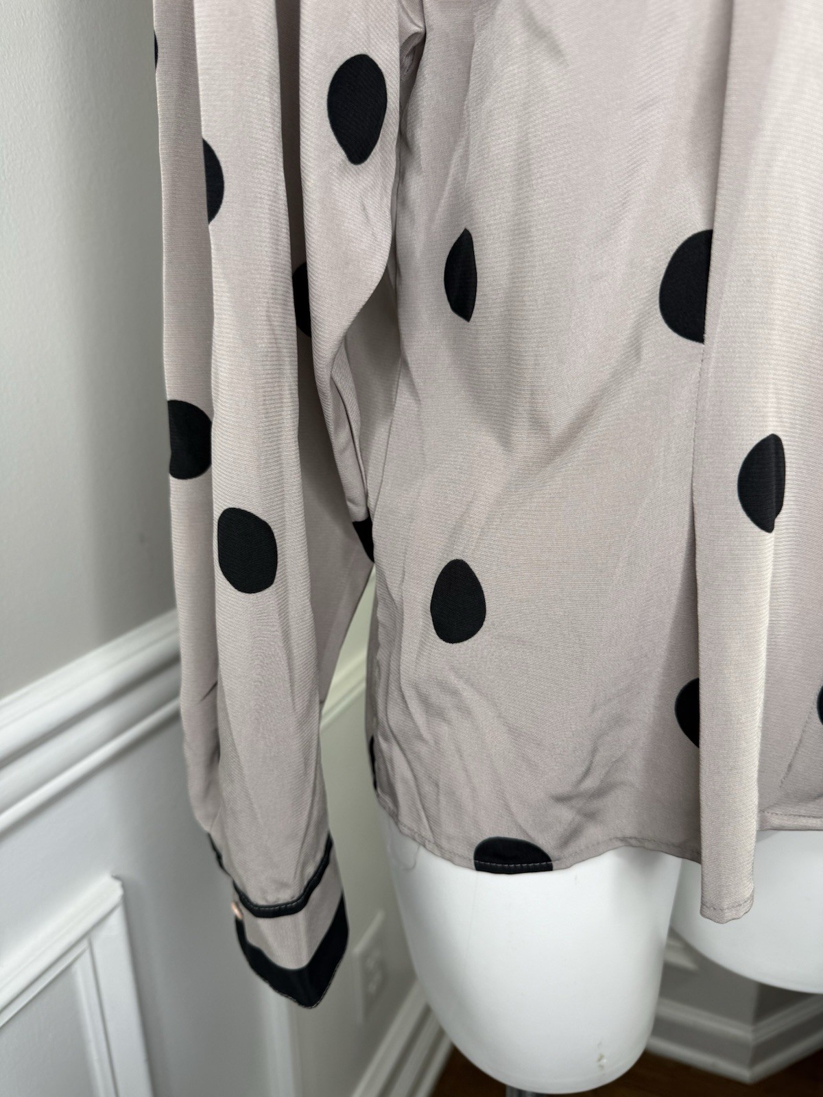 Vintage Stuart Lang Flowy Button Down Blouse Polka Dot Detachable Scarf Sz 12 L